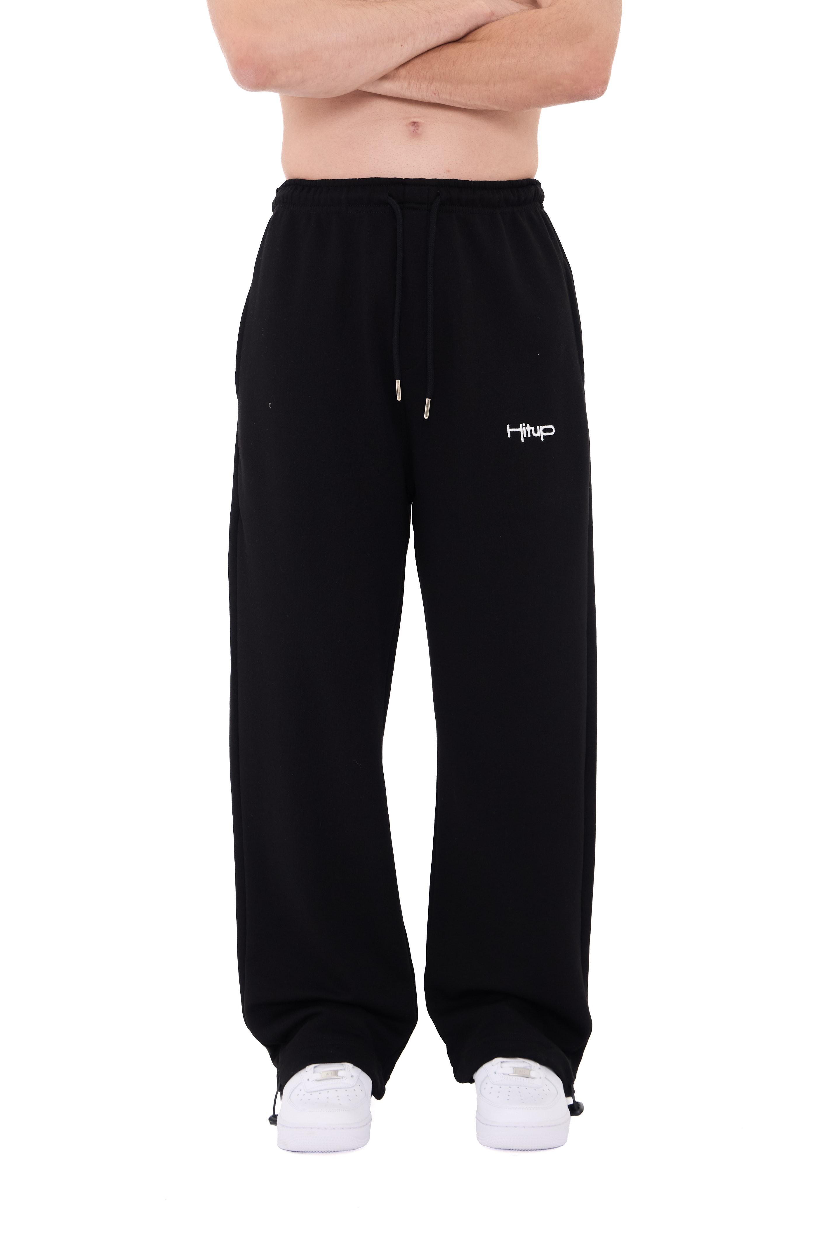  Hitup Nakışlı Premium Ayarlanabilir Paça Oversize Eşofman Altı  - SİYAH