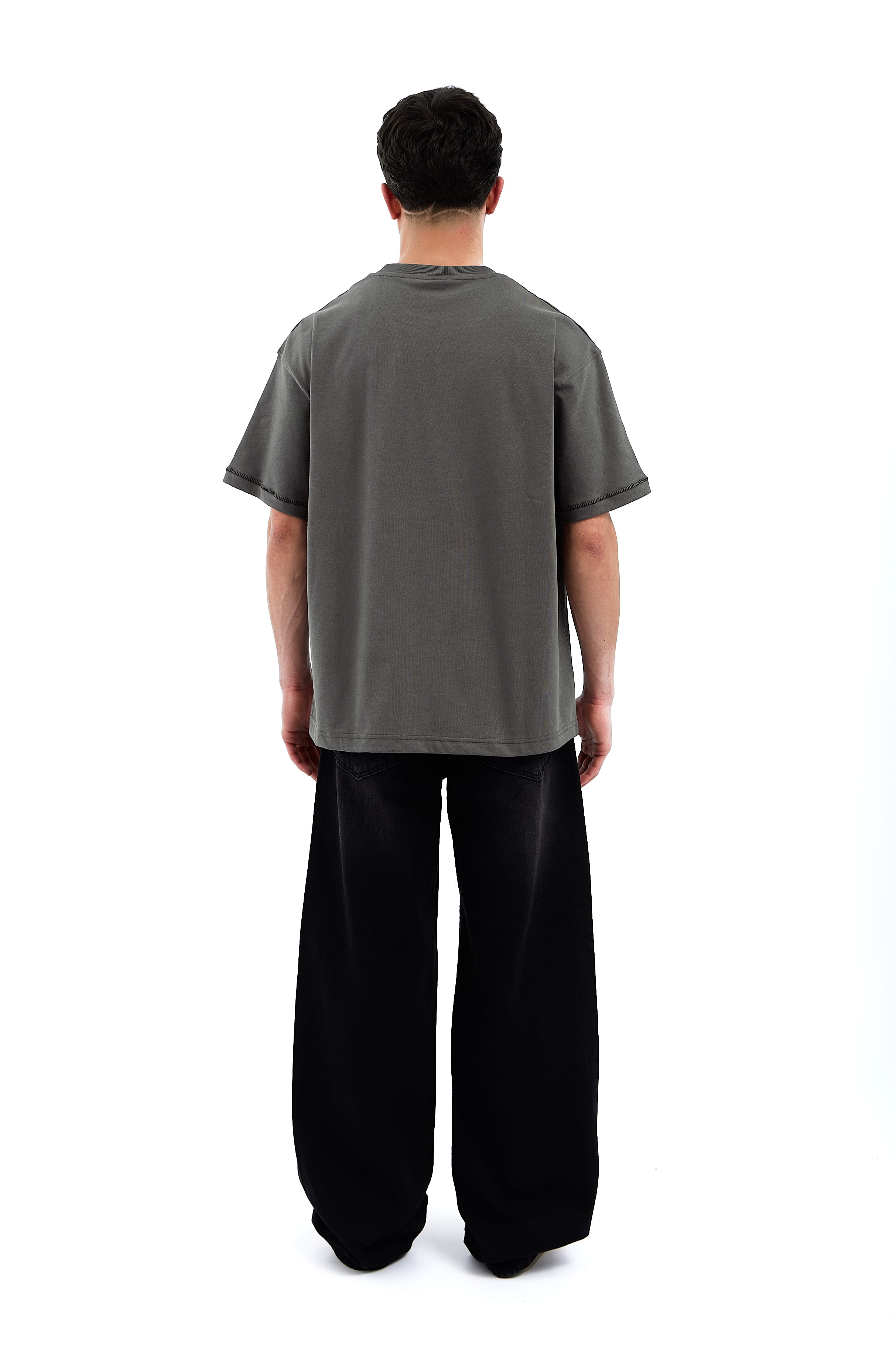LineArt Nakışlı Premium Oversize Tişört - KAHVERENGİ