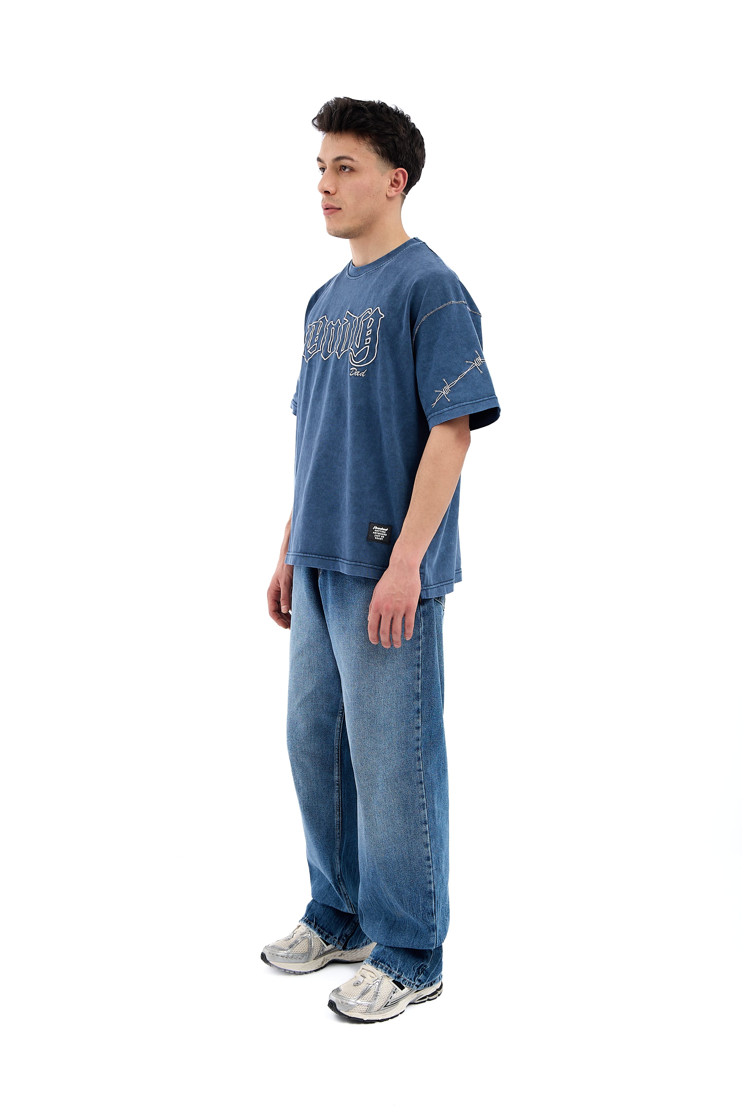Andy Dad Nakışlı Premium Oversize Tişört - MAVİ
