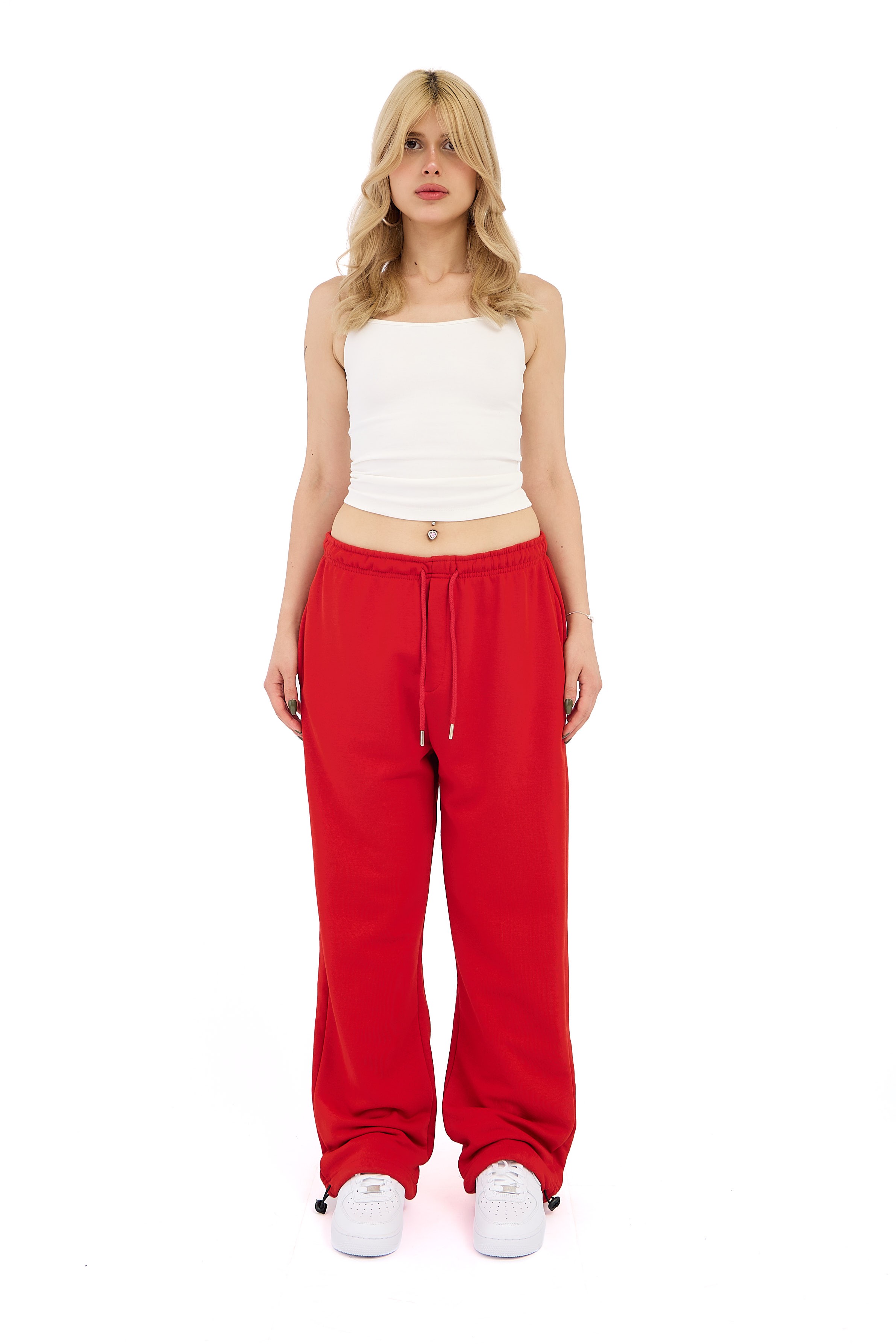  Hitup Premium Basic Ayarlanabilir Paça Oversize Eşofman Altı  - KIRMIZI