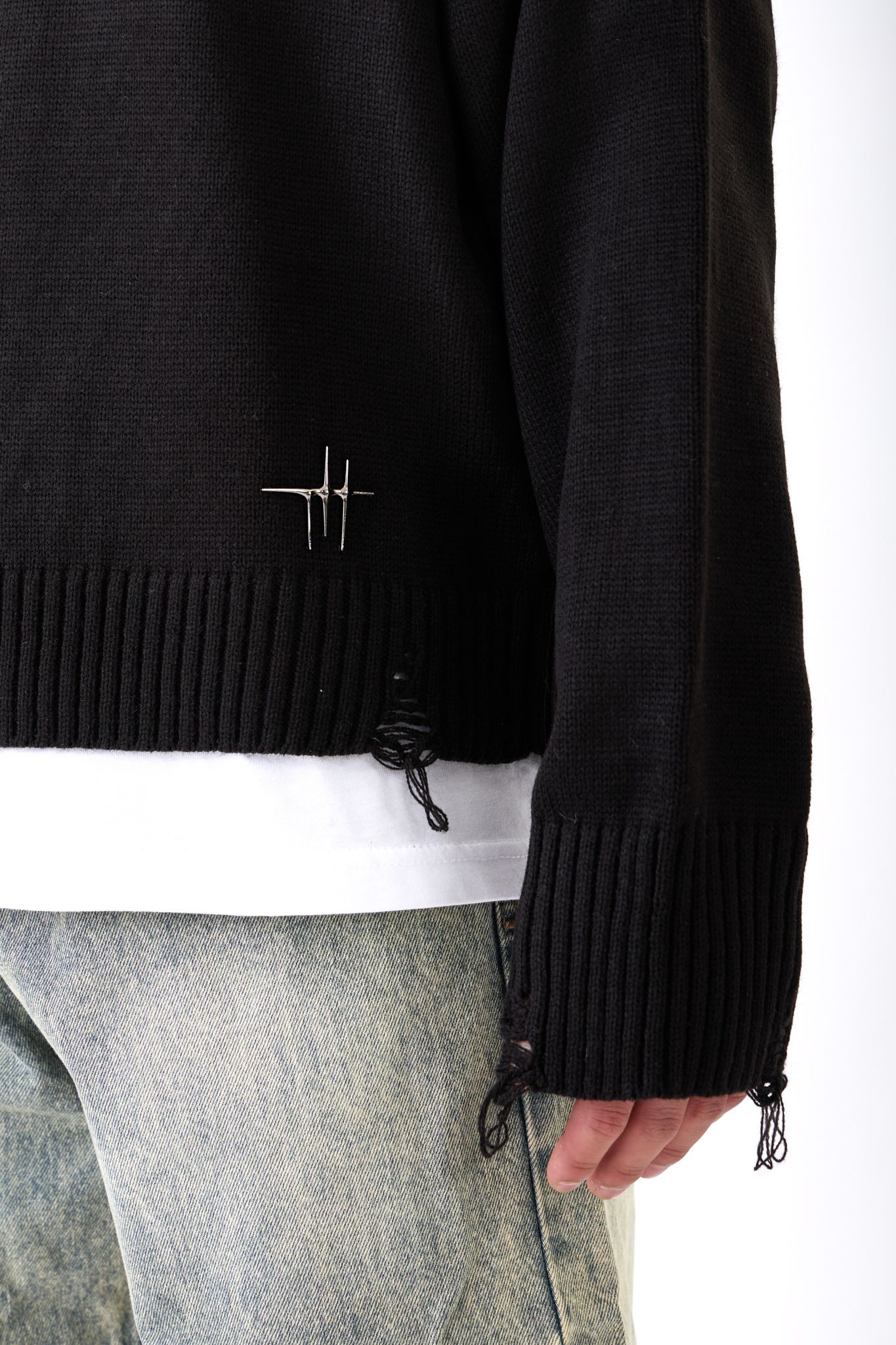 Distressed Fashion Detaylı Kazak - SİYAH