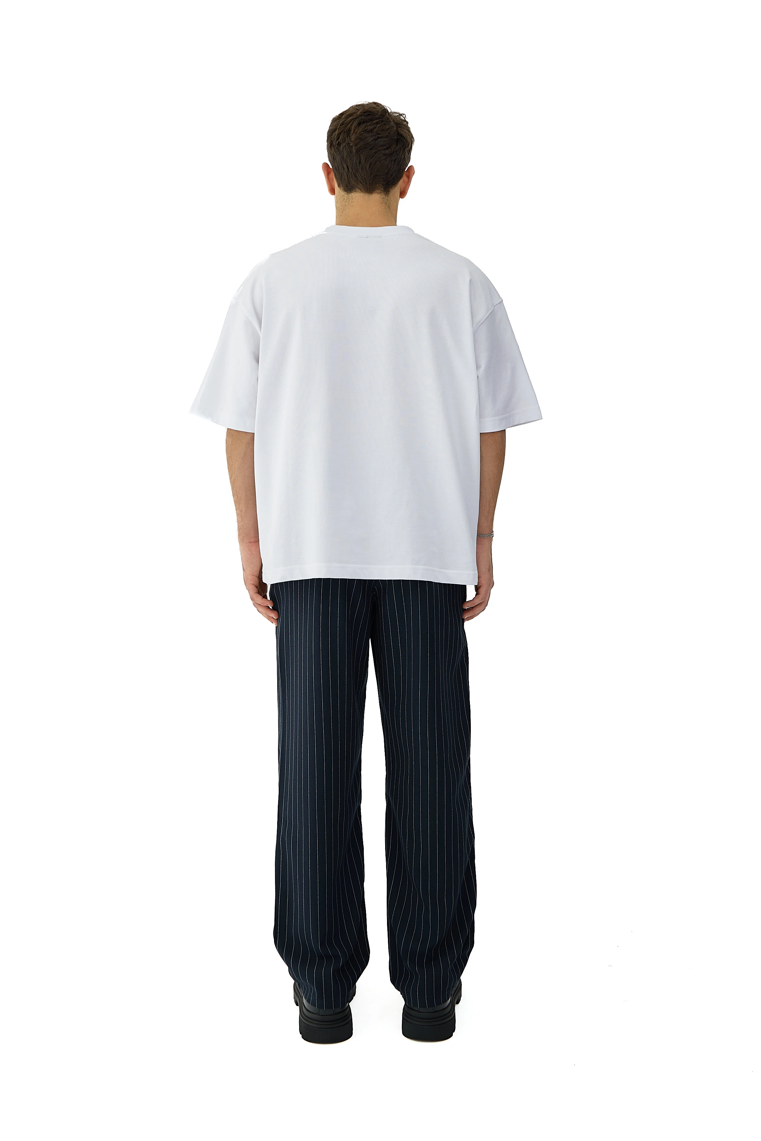 Kalın Tuşeli Çizgili Detay Baggy Fit Kumaş Pantolon - LACİVERT