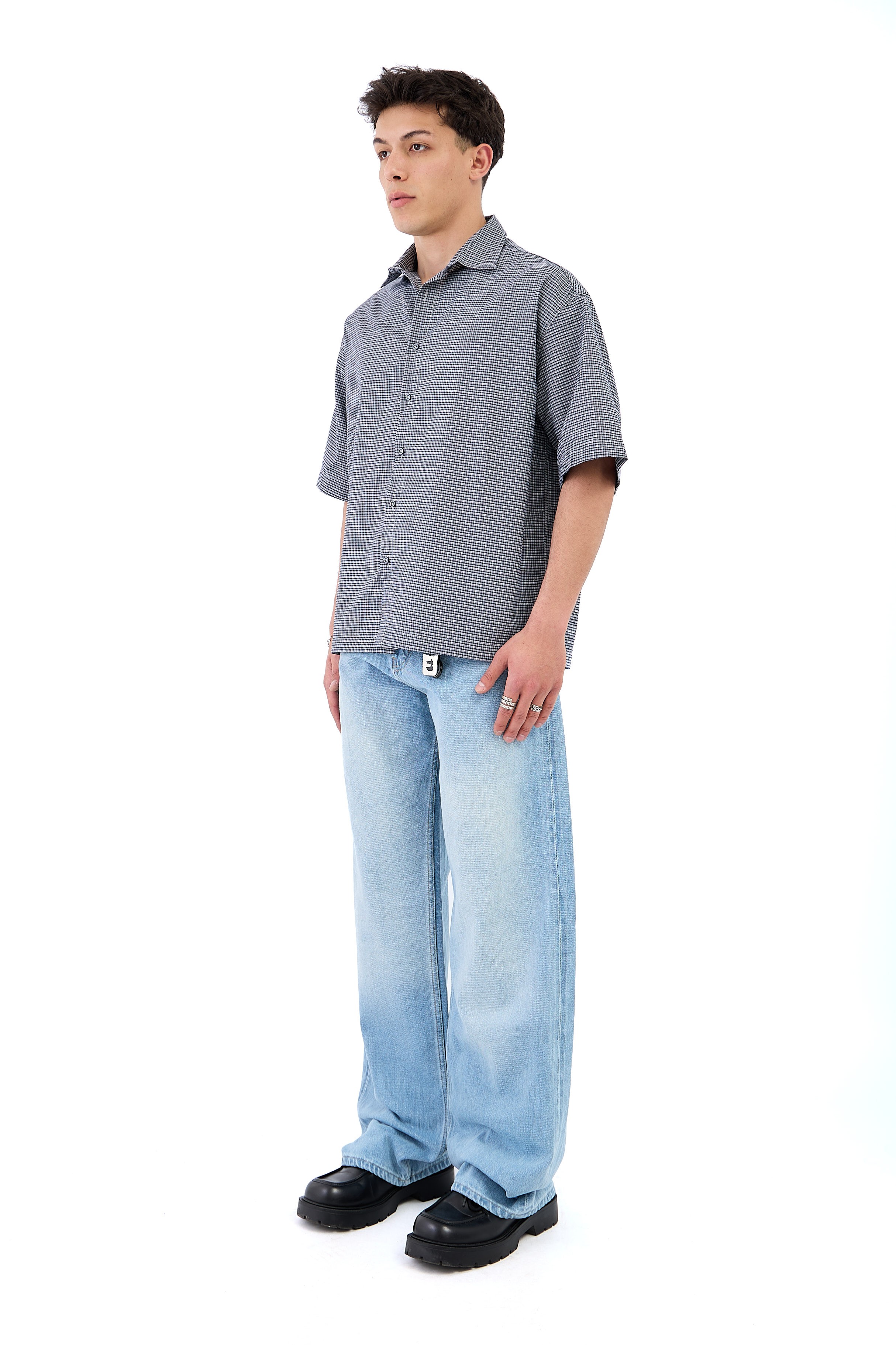 Çizgili Soldurma Detay Açık Mavi Baggy Jean