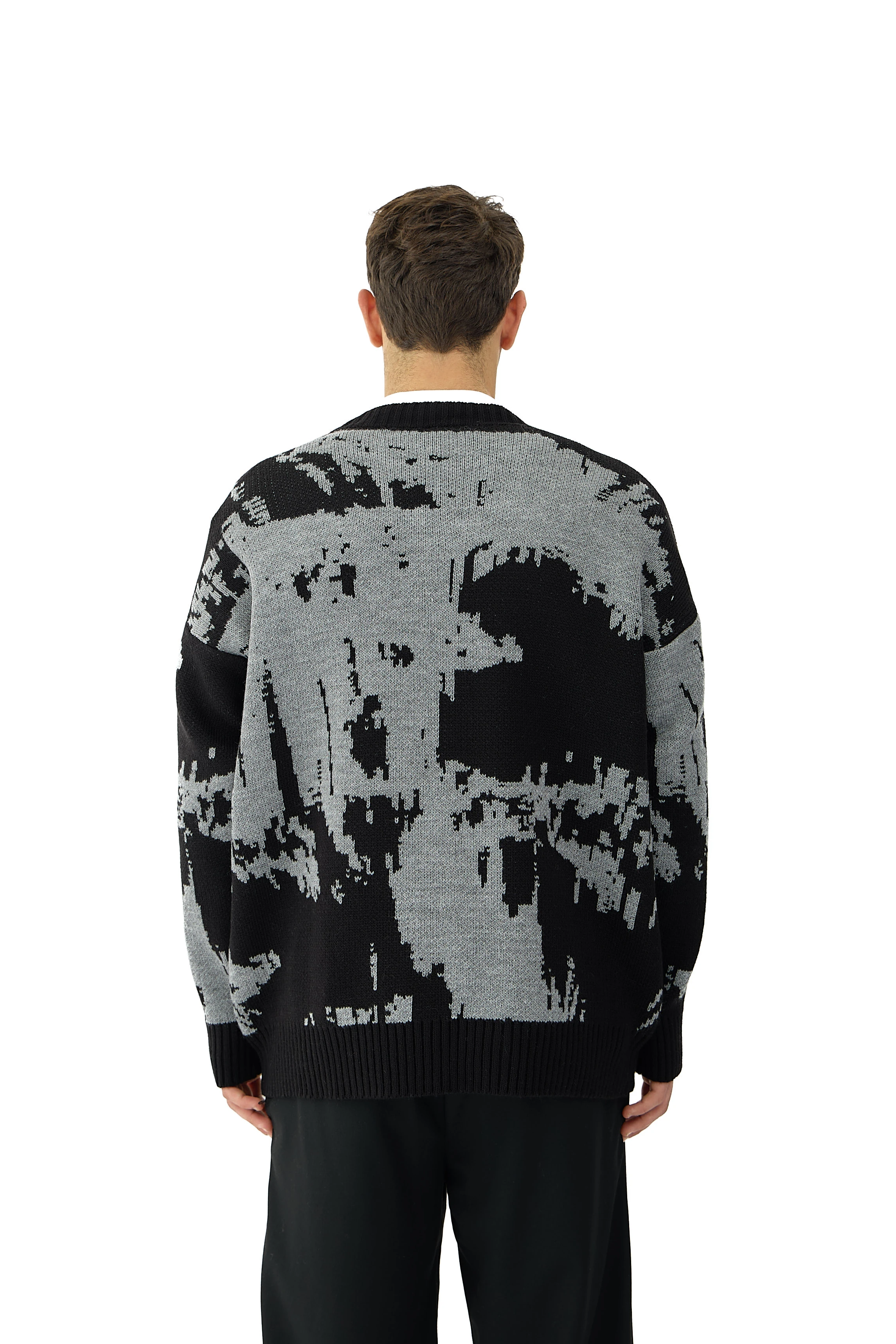 Glitch Nakış Detay Premium Oversize Triko Kazak