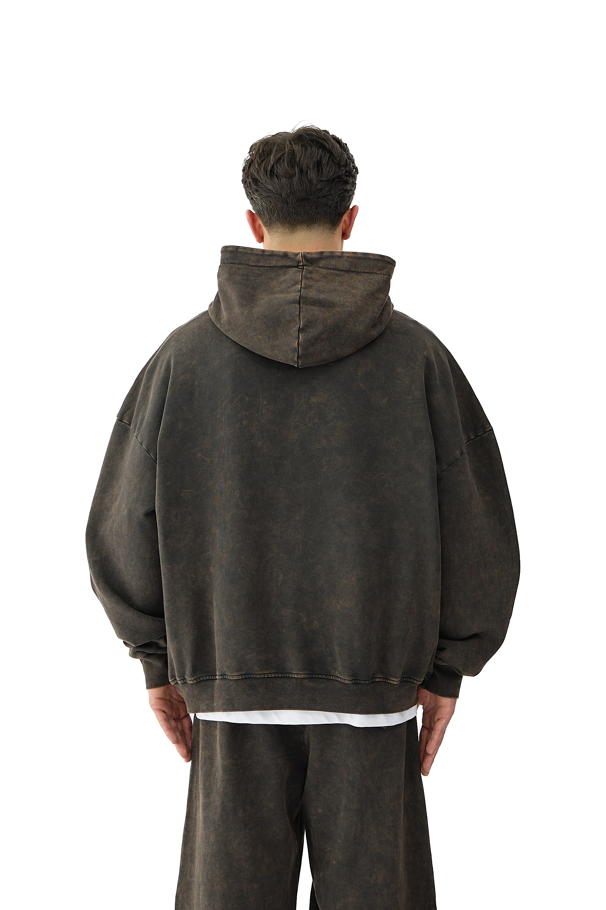 Oil Washed Yıkamalı Oversize Hoodie - KAHVERENGİ