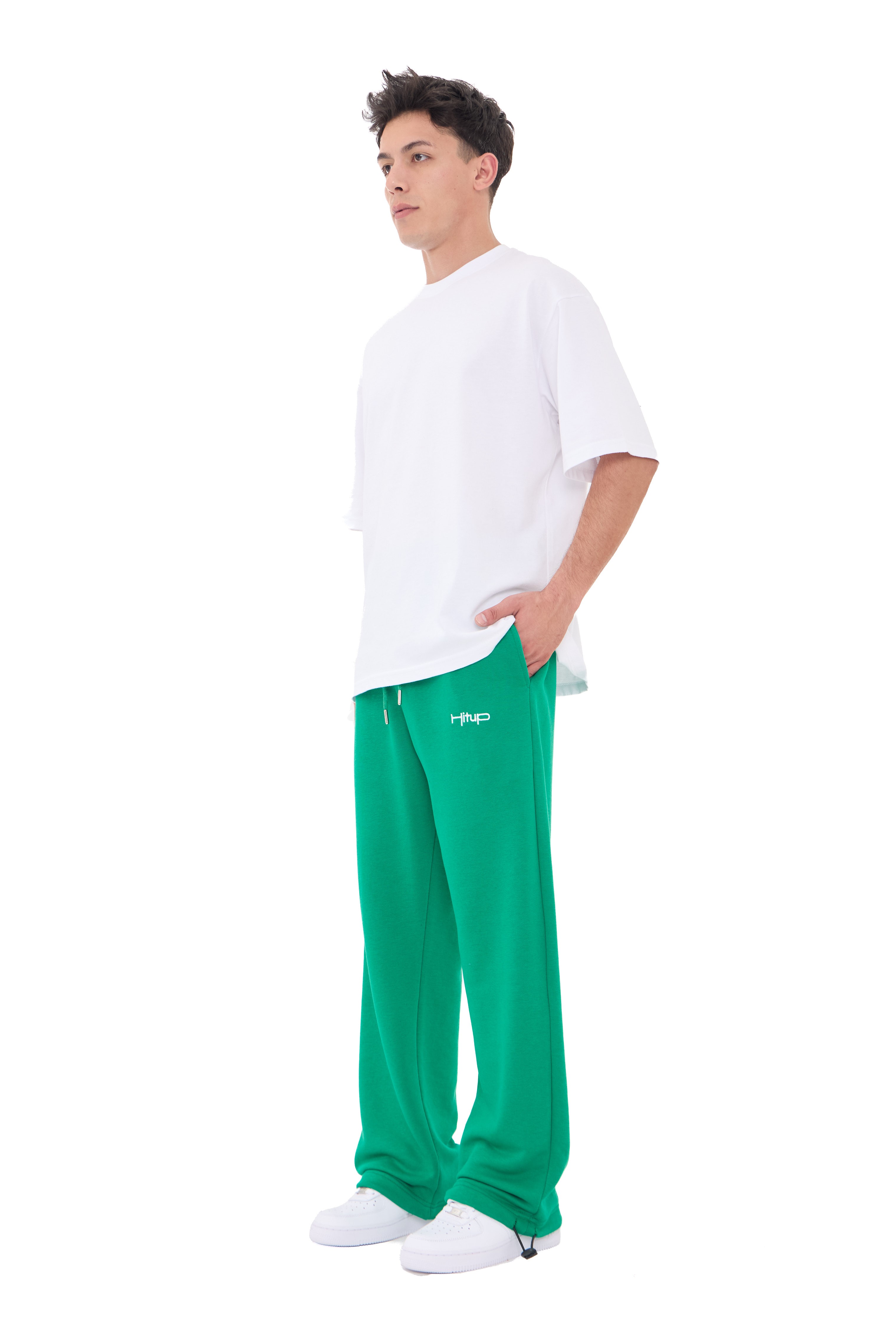  Hitup Nakışlı Premium Ayarlanabilir Paça Oversize Eşofman Altı  - YEŞİL