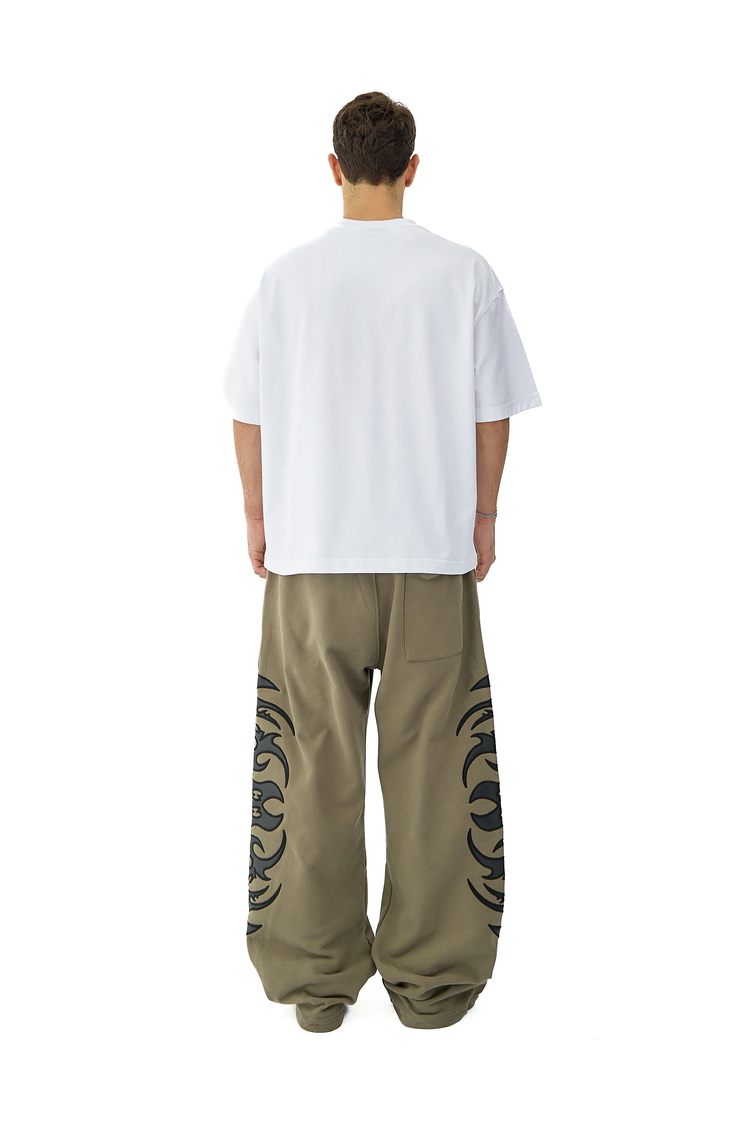 Tribal Deri & Nakış Detaylı Double Belt Premium Sweatpant - YEŞİL