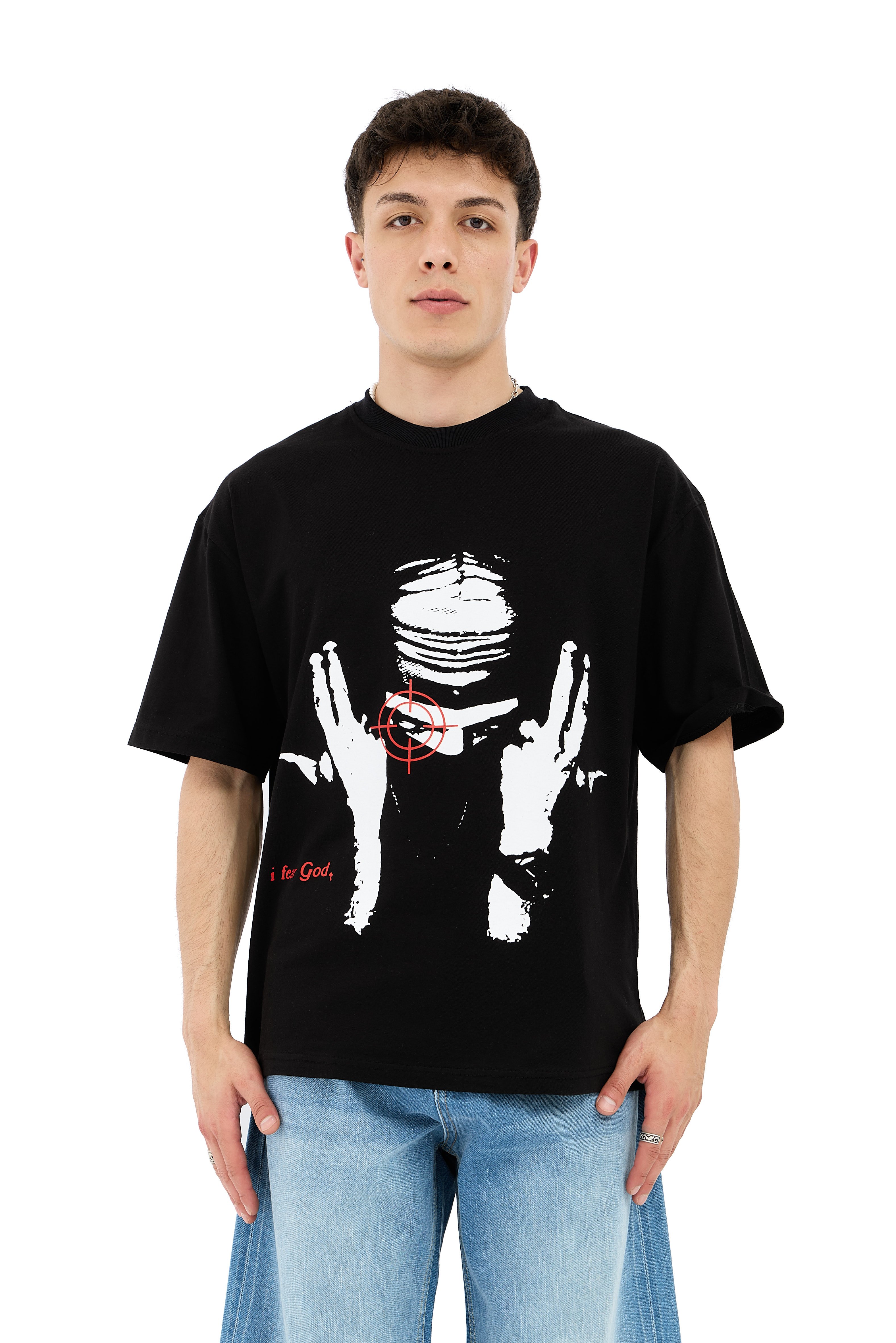 By Fear Baskı Detay Oversize Tişört - SİYAH