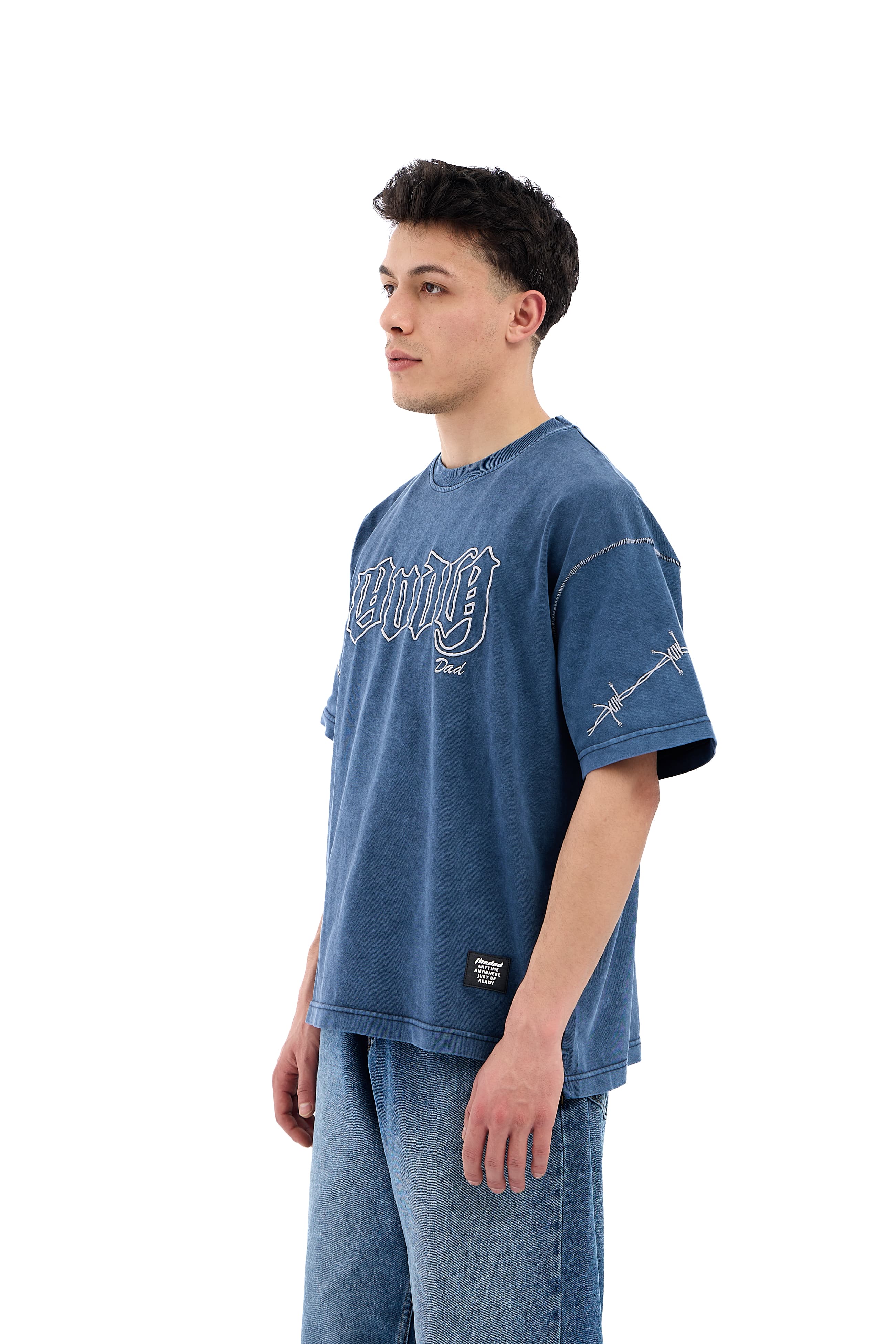 Andy Dad Nakışlı Premium Oversize Tişört - MAVİ