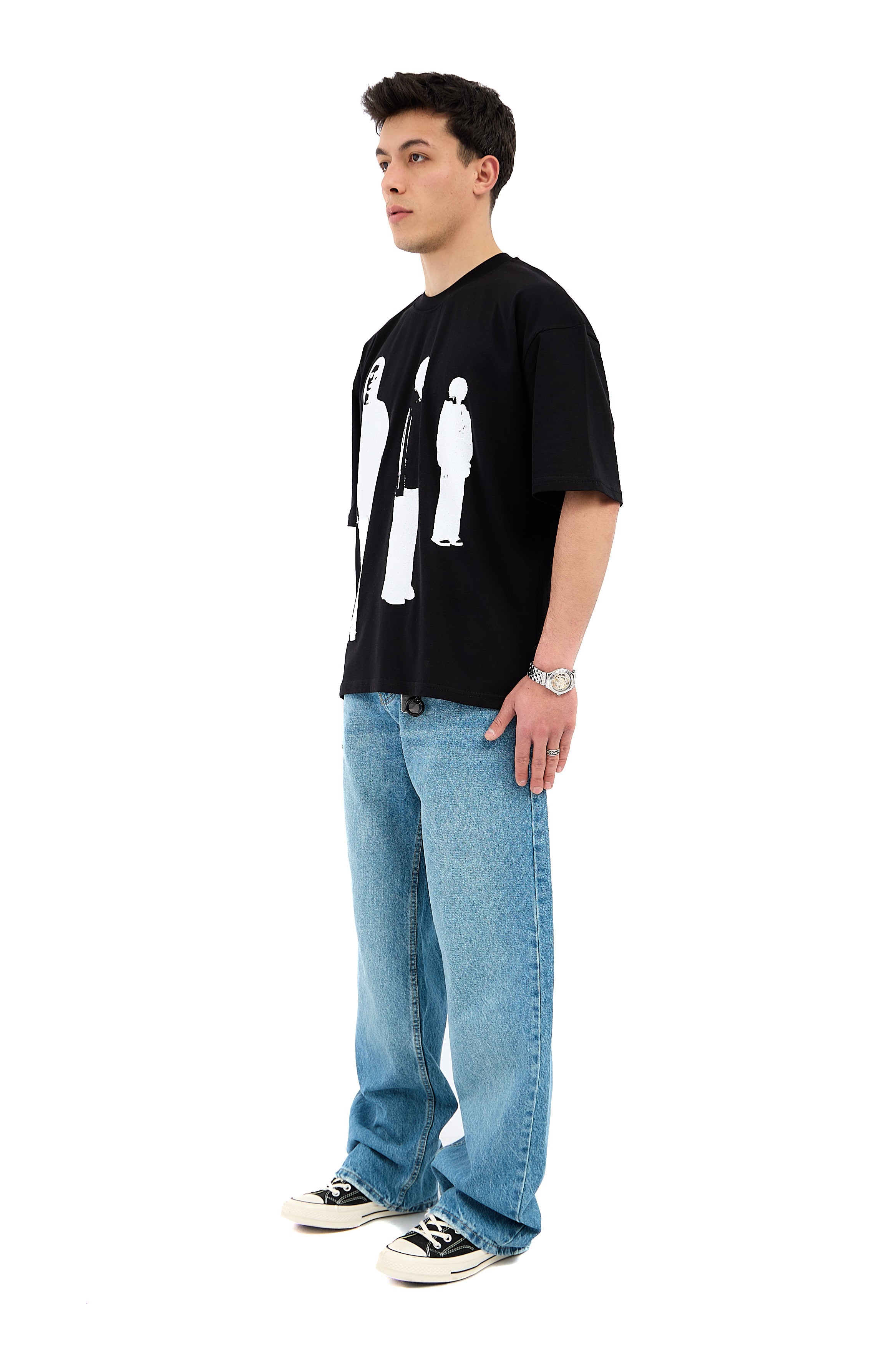 Urban Silence Baskılı Oversize Tişört  - SİYAH
