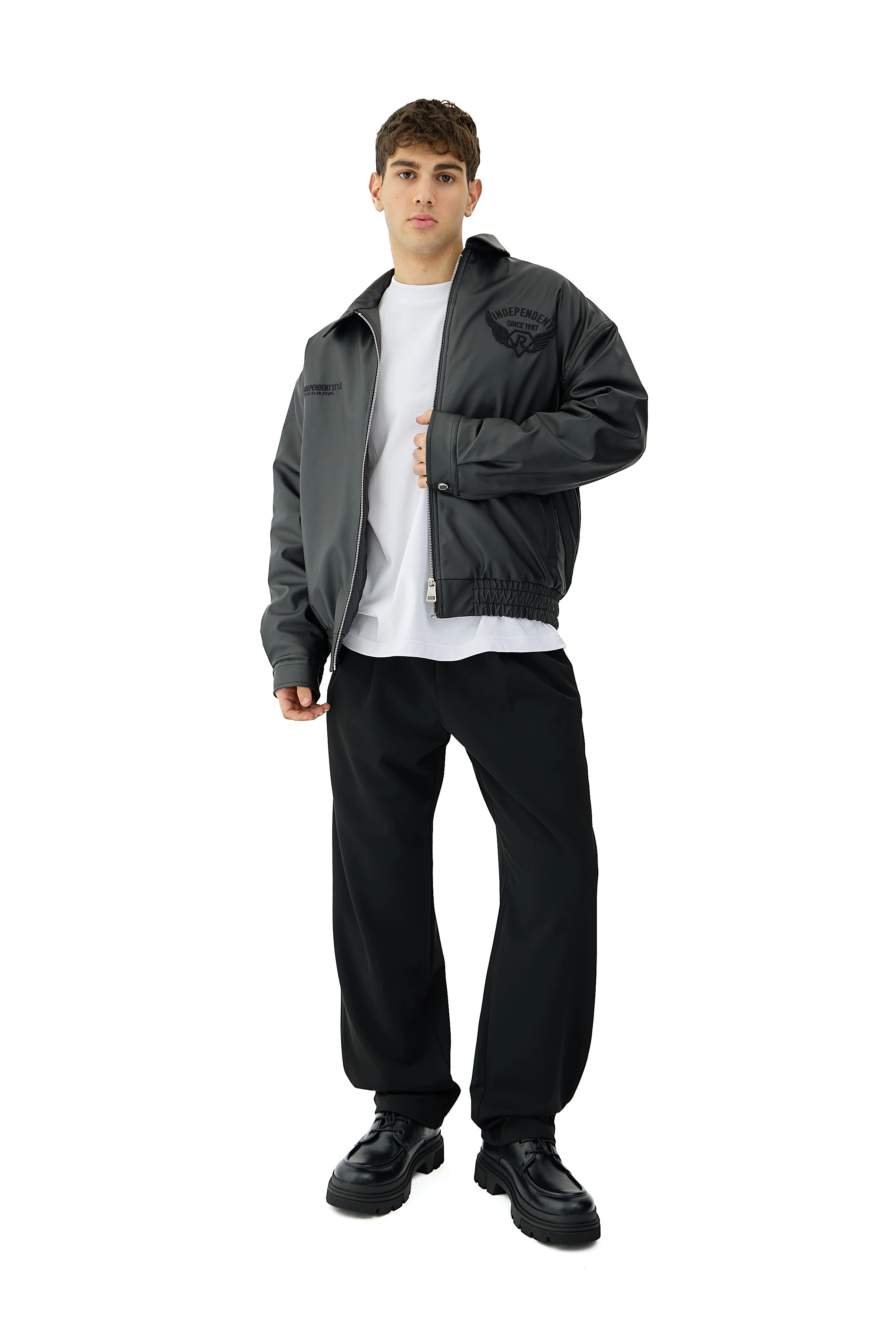  Fortime Nakış Detaylı Bomber Deri Ceket