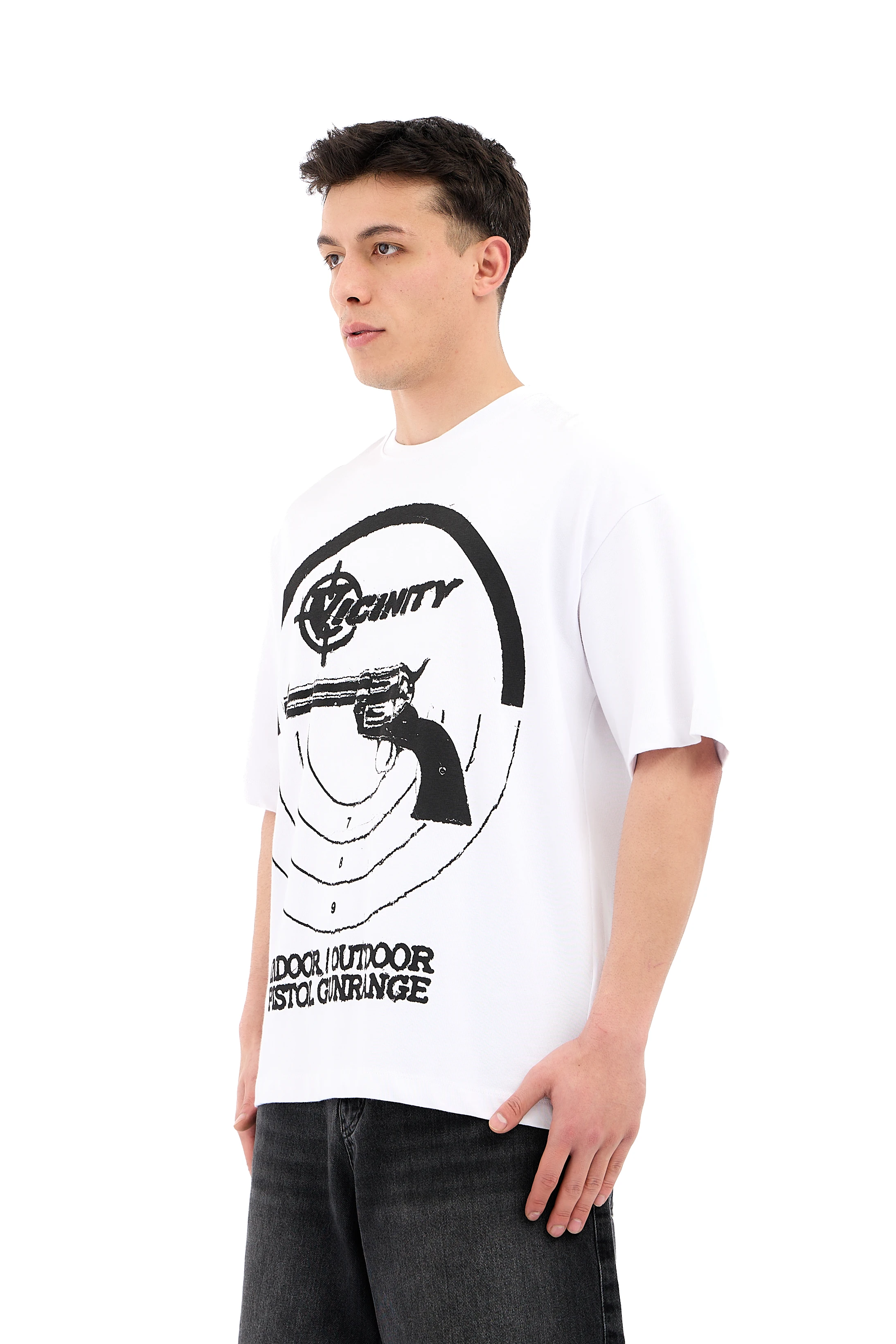 Pistol Print Oversize Baskılı Tişört - BEYAZ