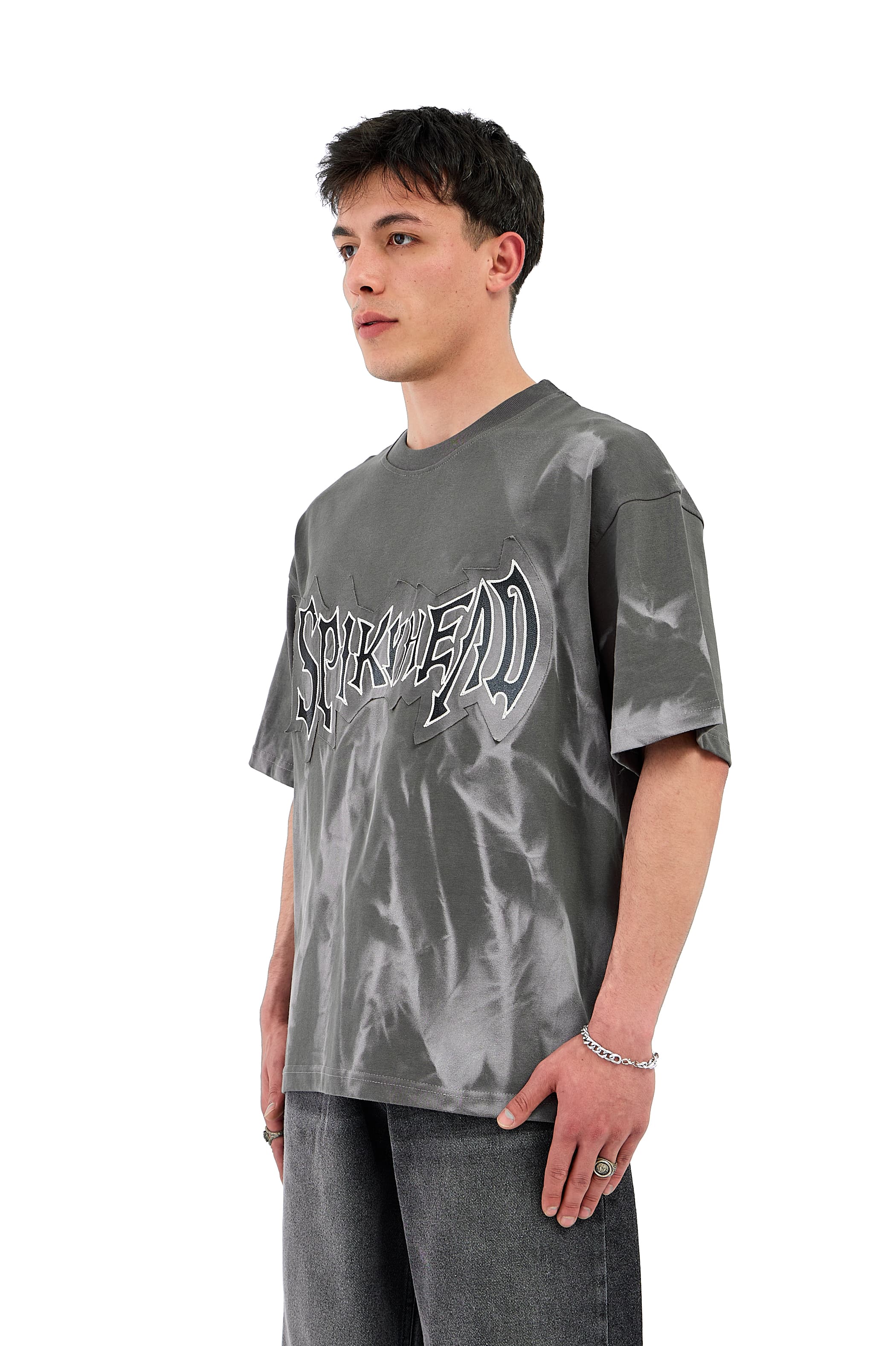 Spikyhead Nakışlı Acid Wash Premium Oversize Tişört