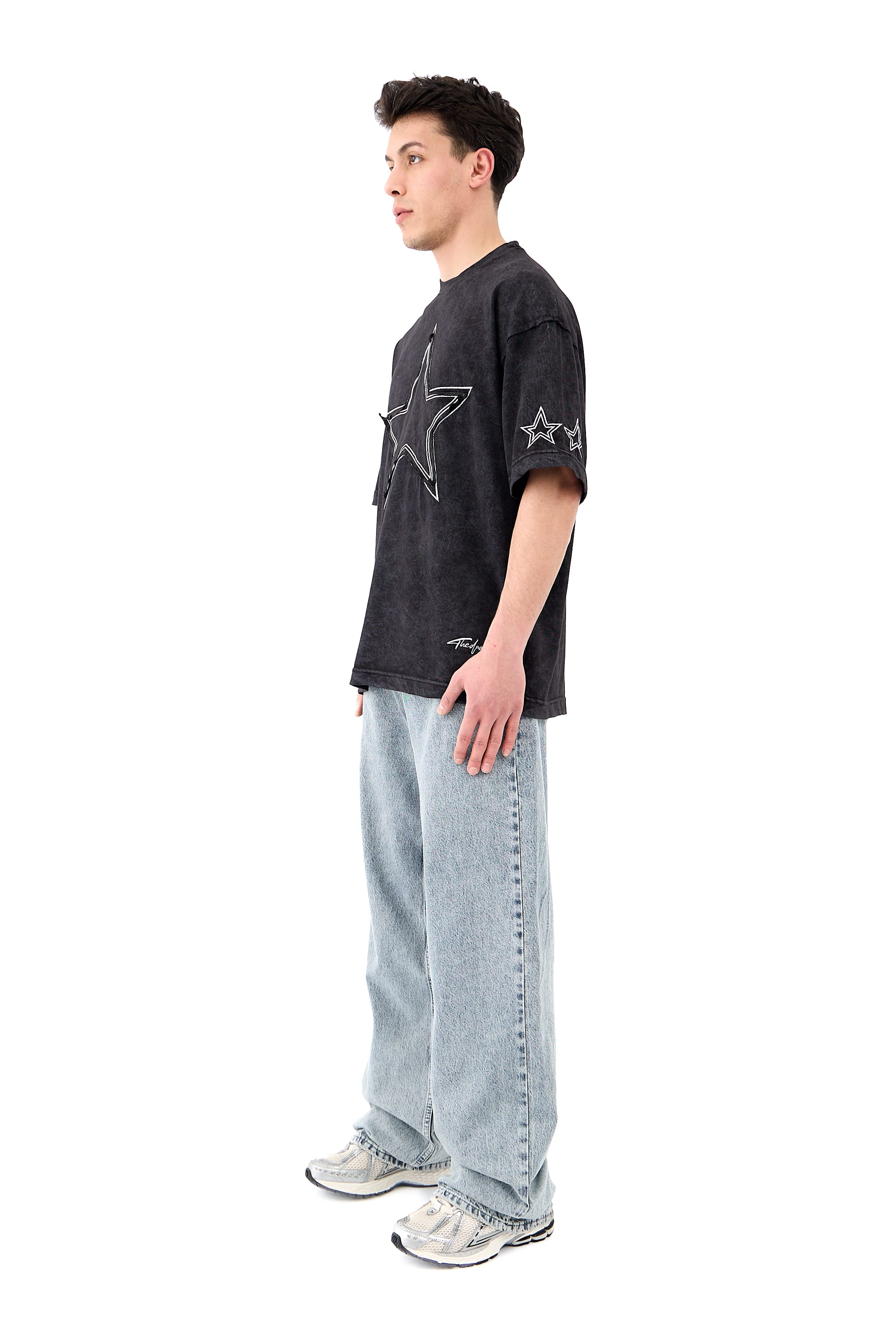 Star Nakışlı Washed Premium Oversize Tişört