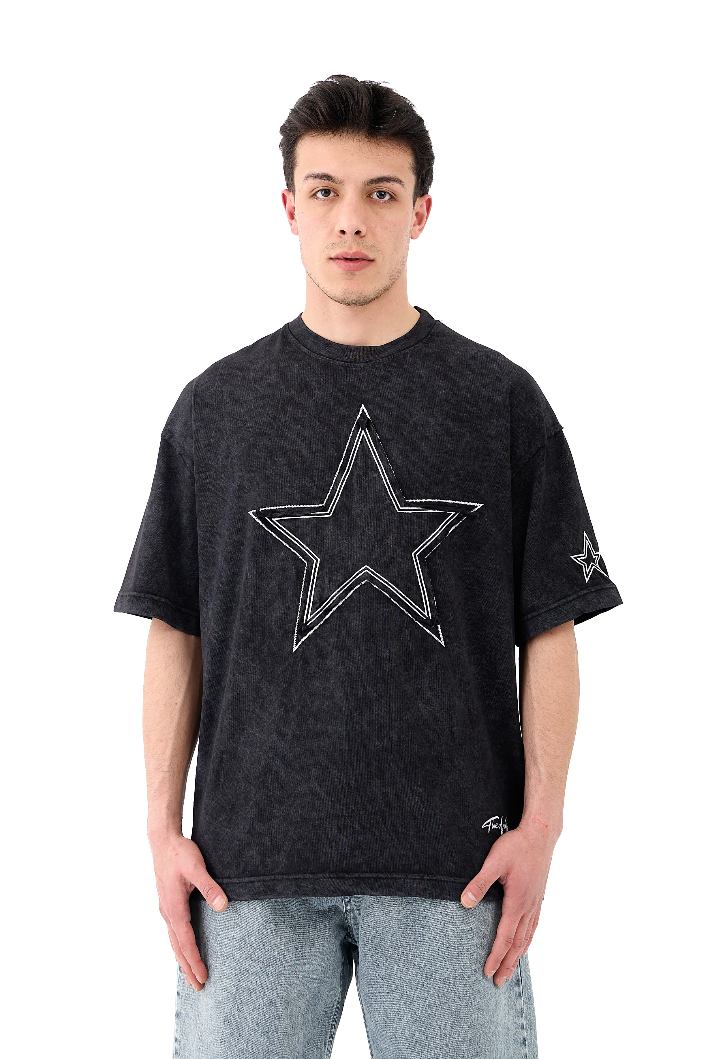 Star Nakışlı Washed Premium Oversize Tişört