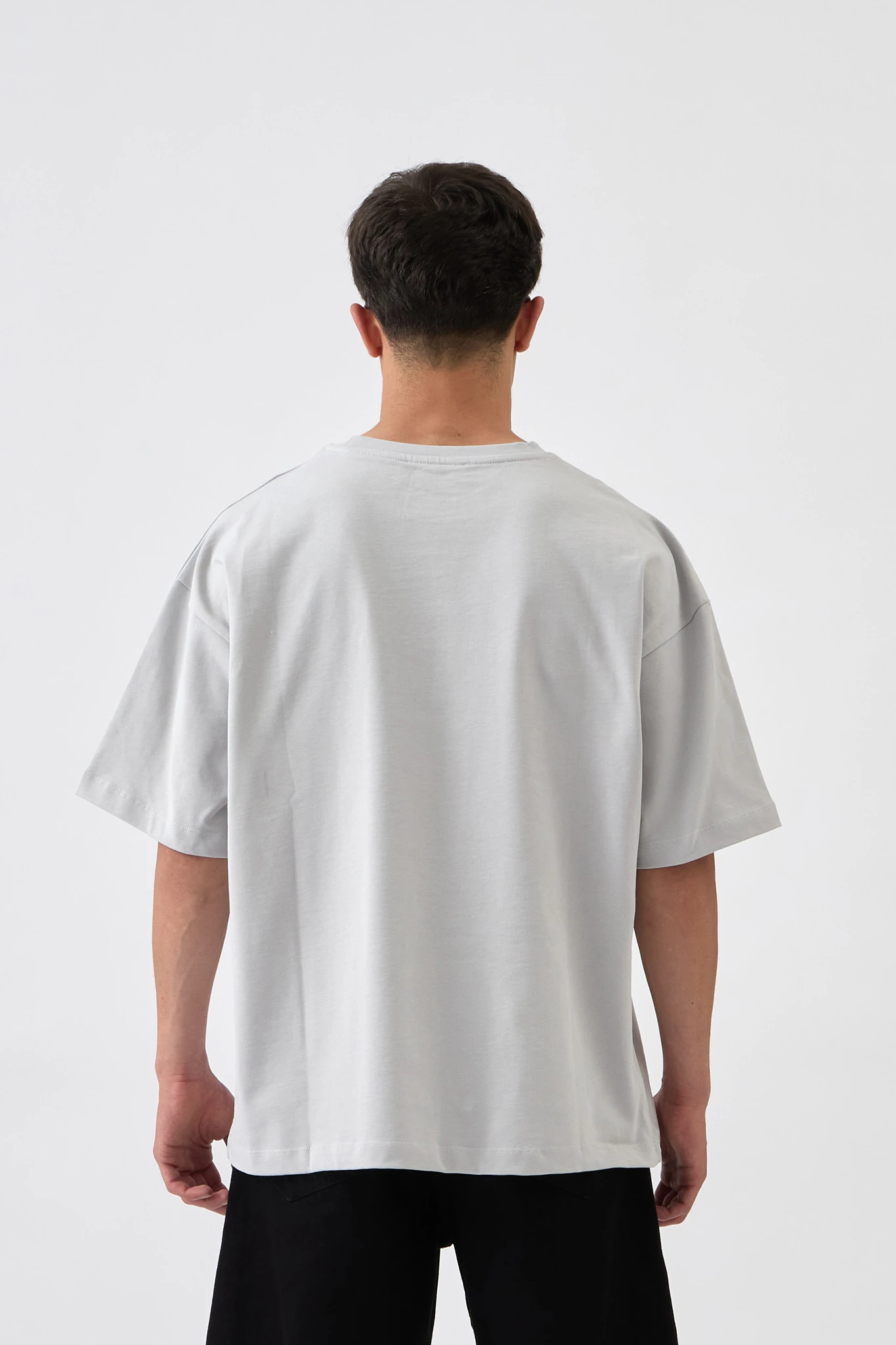 Shadow Print Oversize Baskılı Tişört - KOZMİK GRİ