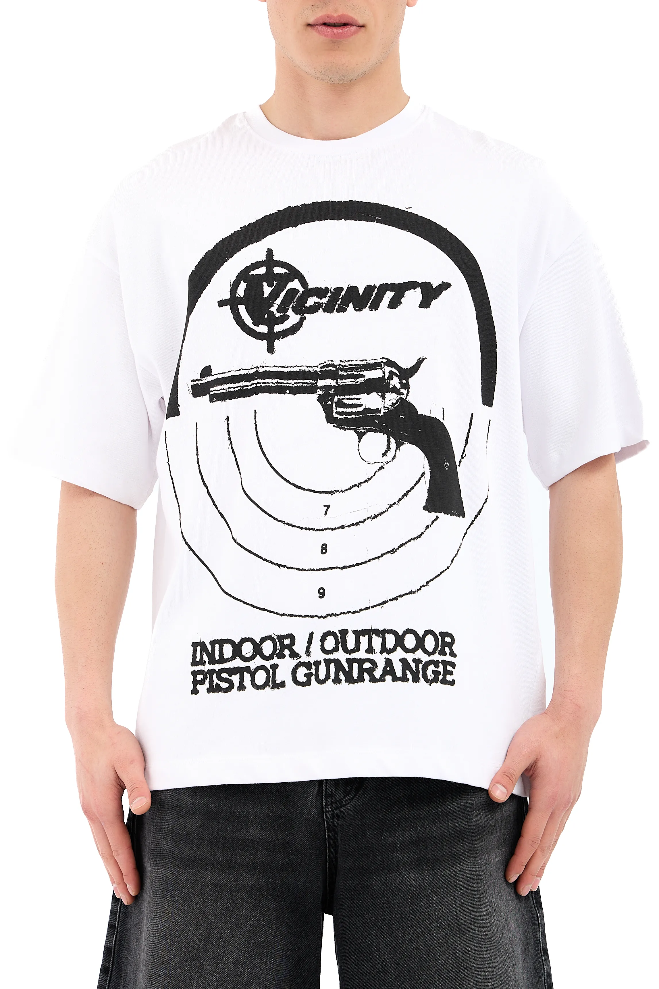 Pistol Print Oversize Baskılı Tişört - BEYAZ