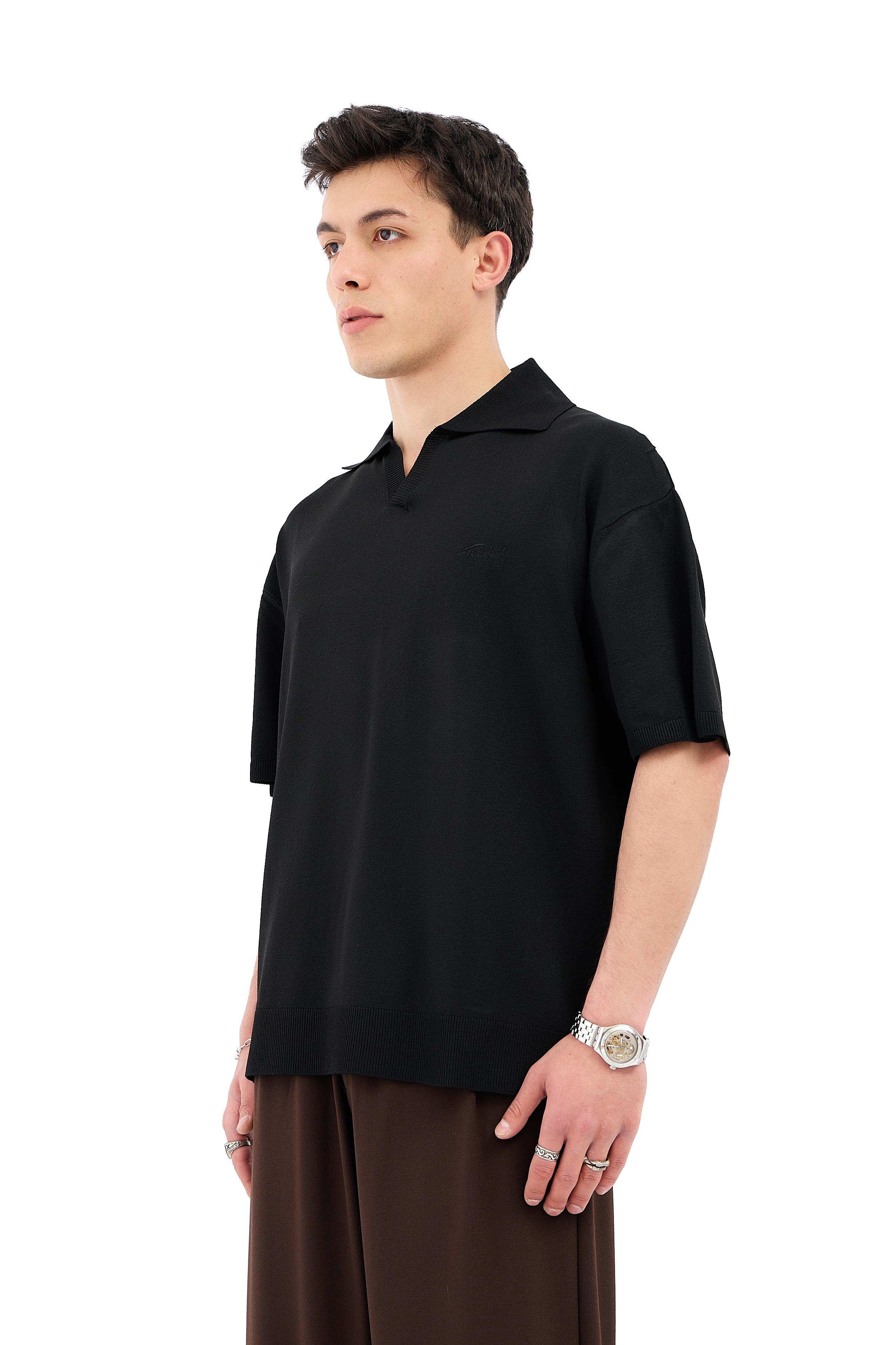 Crep Kumaş Polo Yaka Oversize Triko Tişört