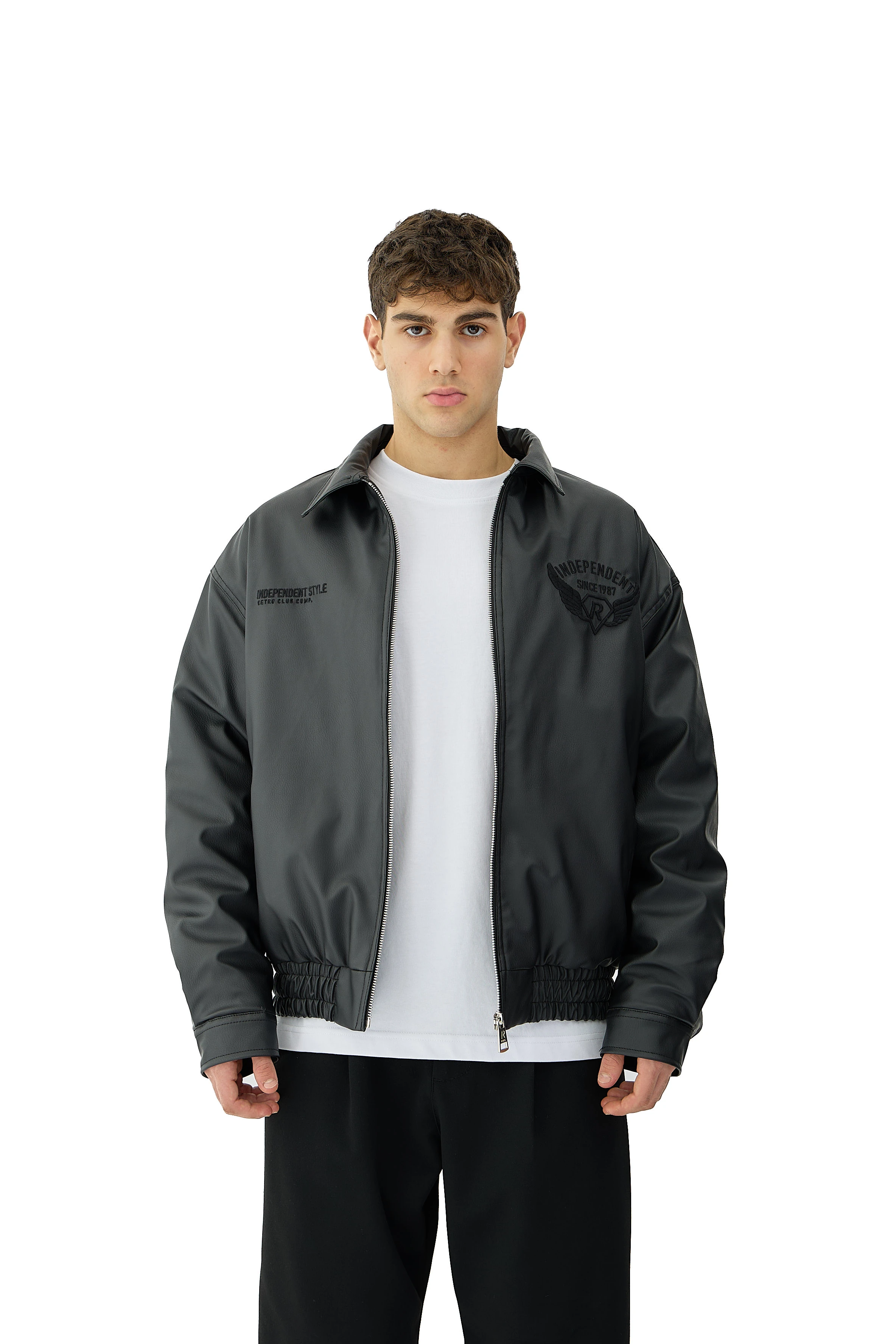  Fortime Nakış Detaylı Bomber Deri Ceket