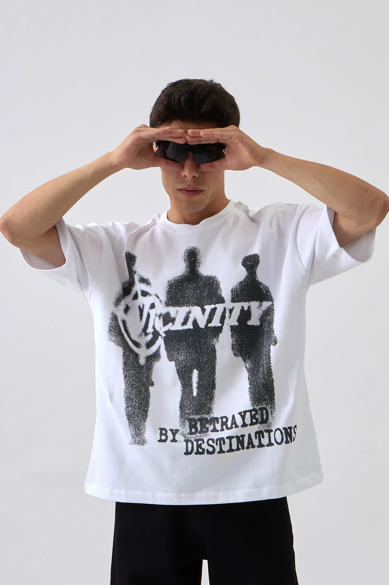 Shadow Print Oversize Baskılı Tişört - BEYAZ