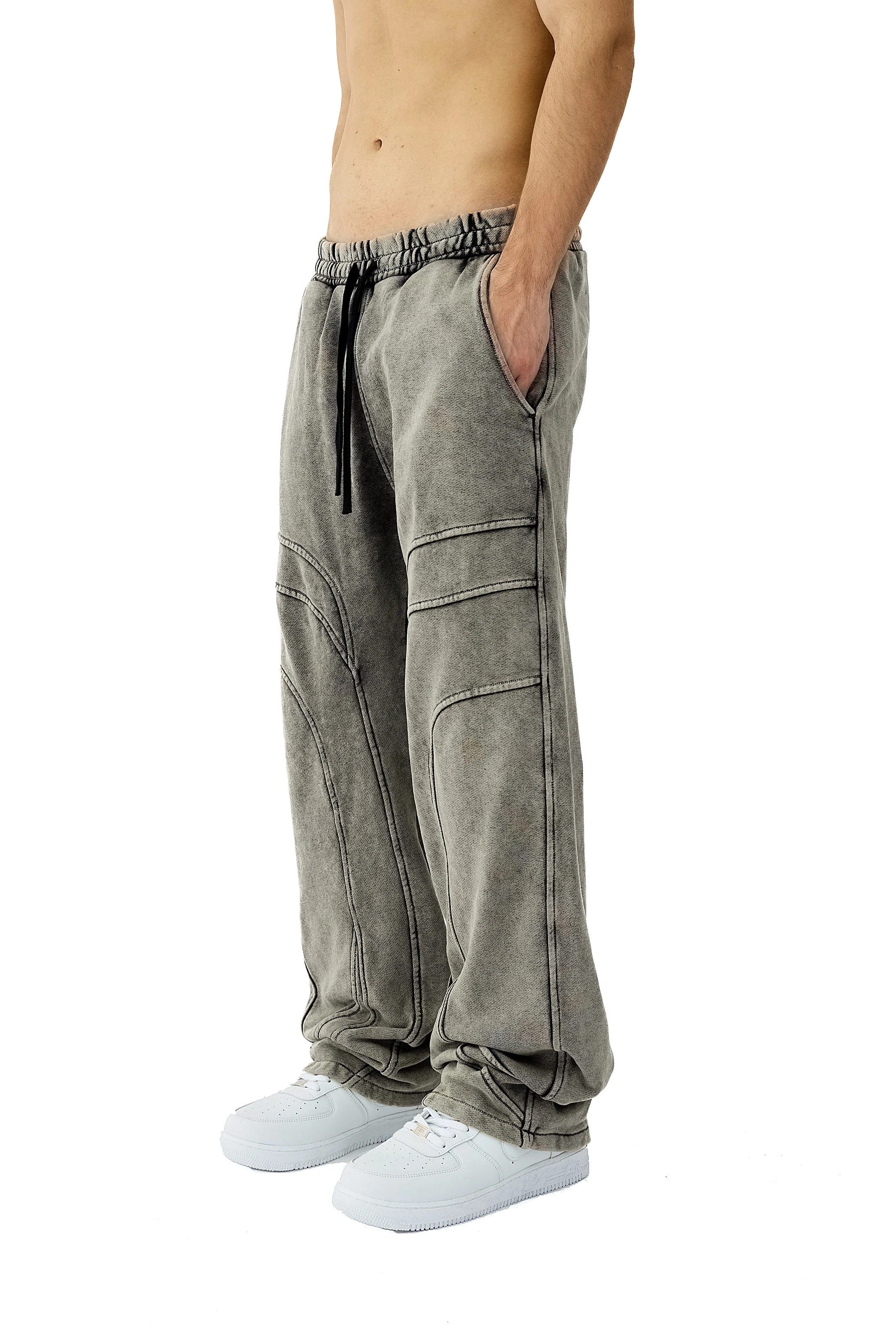 Stone Yıkamalı Lines Detay Premium Sweatpant - KOYU ANTRASİT