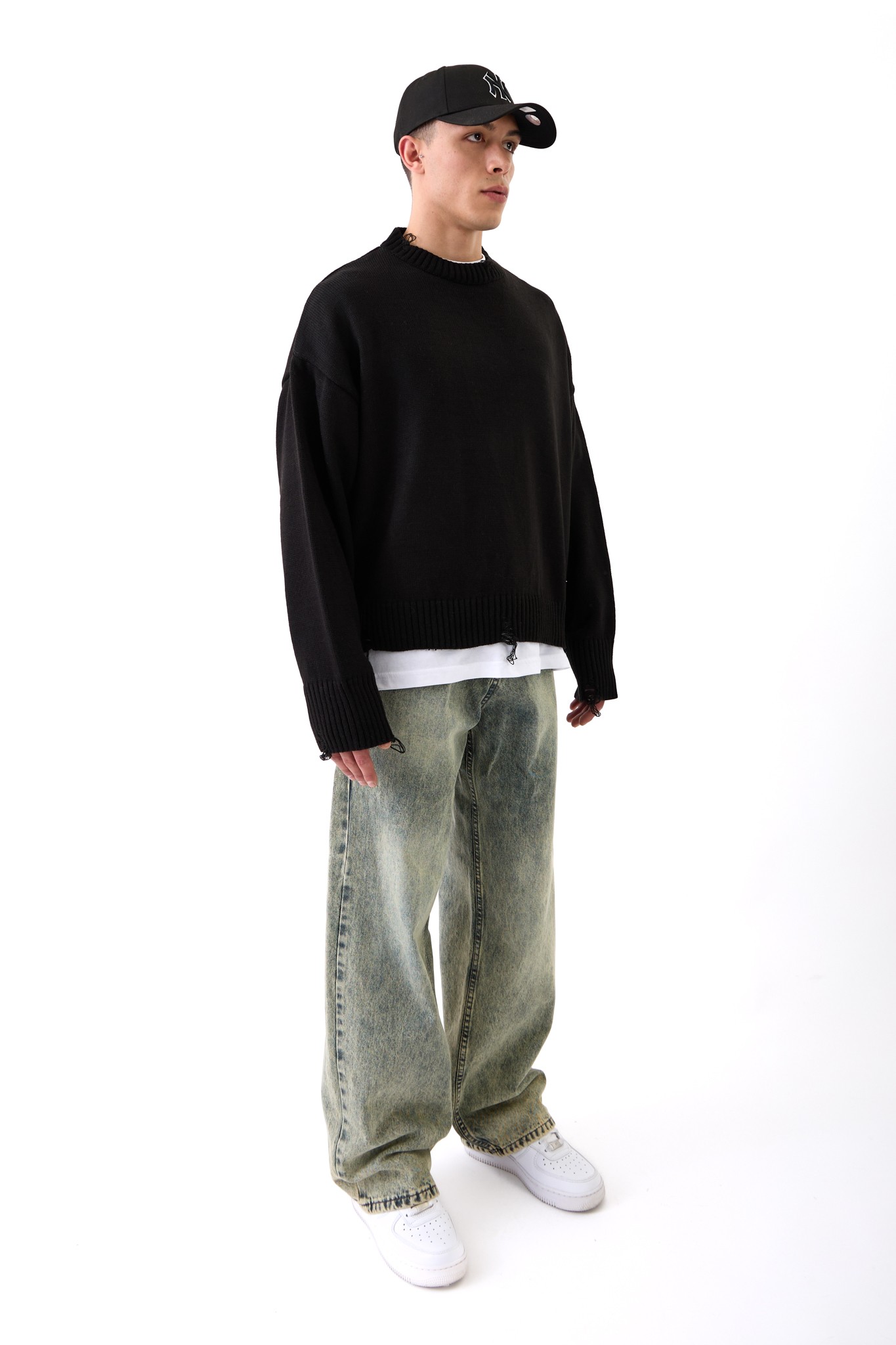 Distressed Fashion Detaylı Kazak - SİYAH