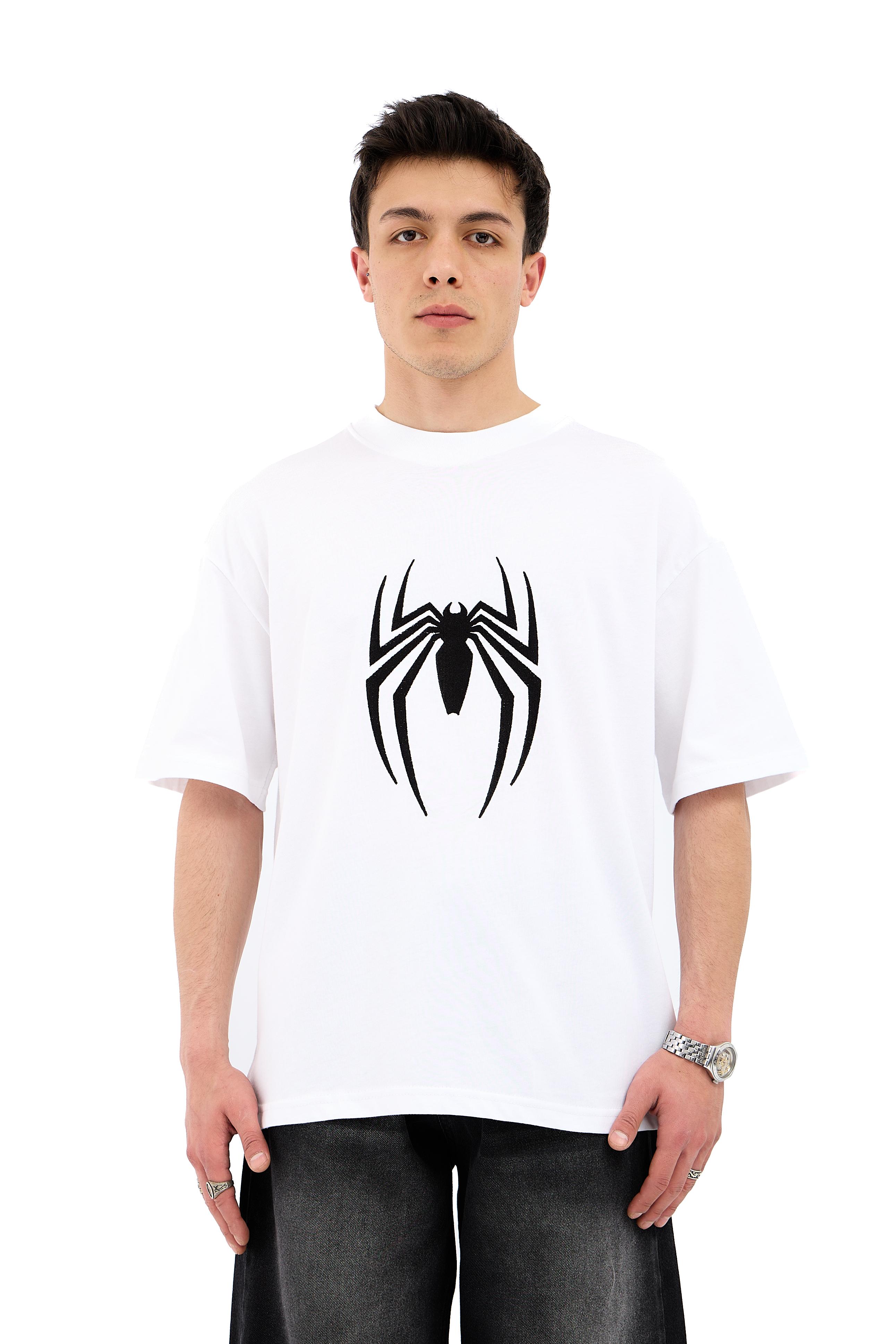 Spiderman Nakışlı Oversize Tişört  - BEYAZ