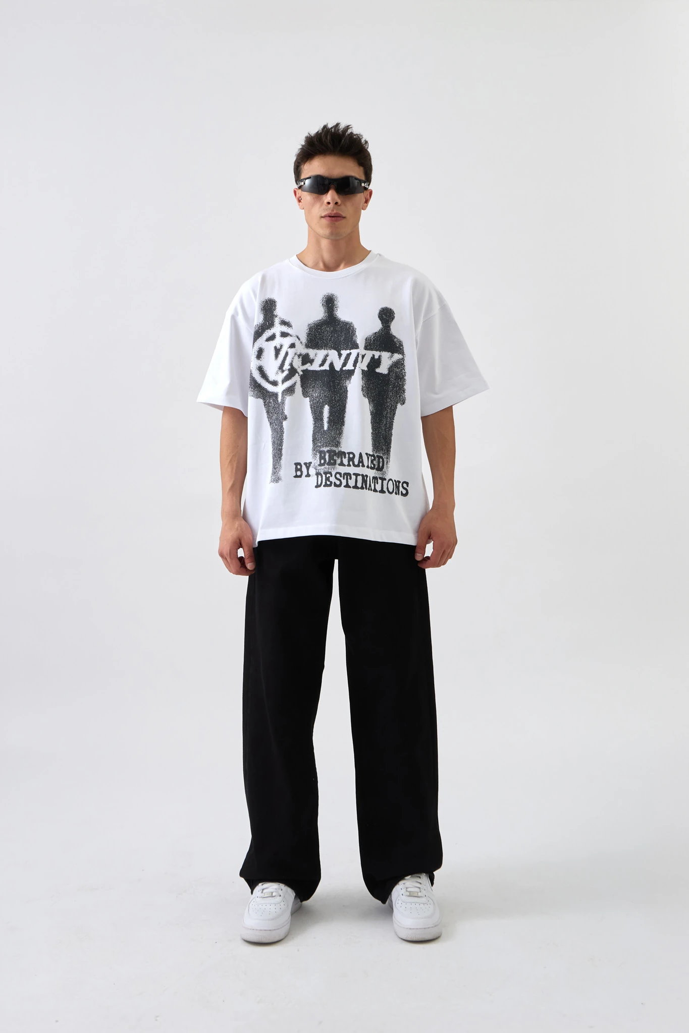 Shadow Print Oversize Baskılı Tişört - BEYAZ