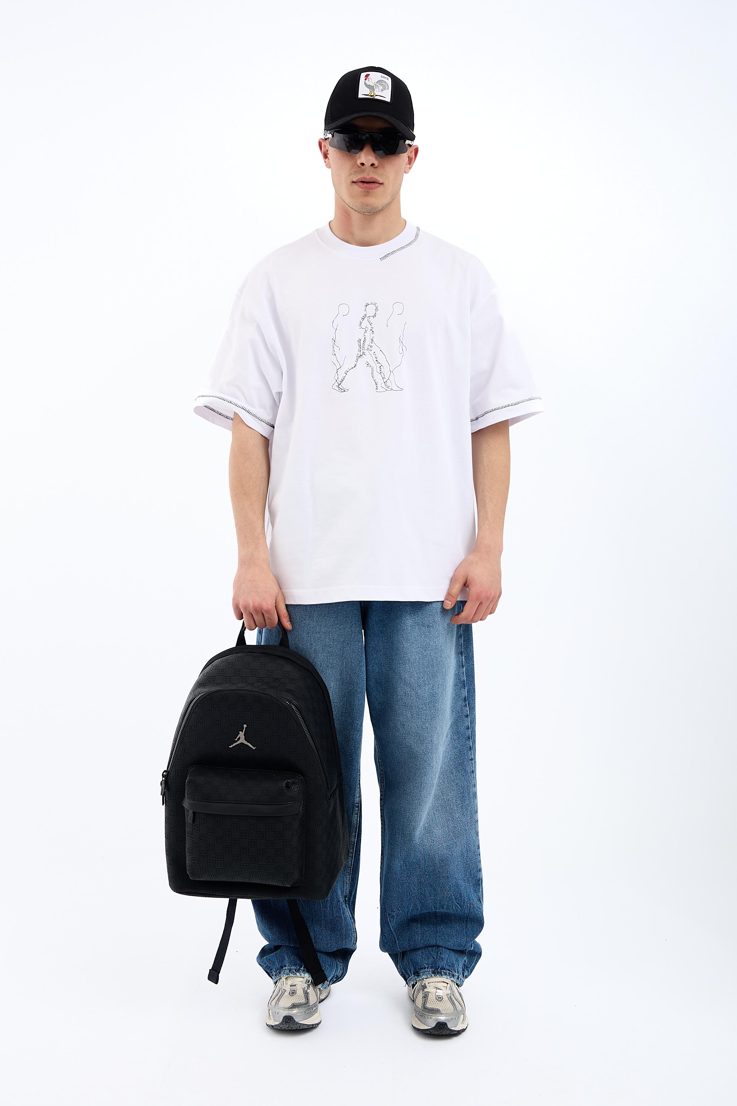 LineArt Nakışlı Premium Oversize Tişört - BEYAZ