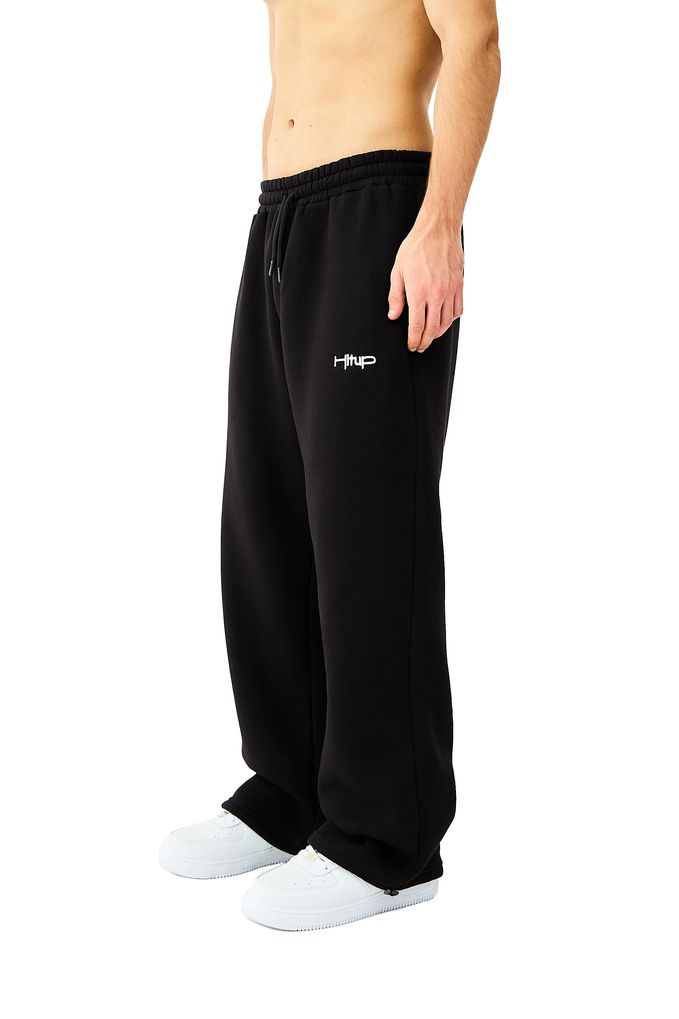 Kışlık Hitup Nakışlı Premium Ayarlanabilir Paça Oversize Eşofman Altı - SİYAH