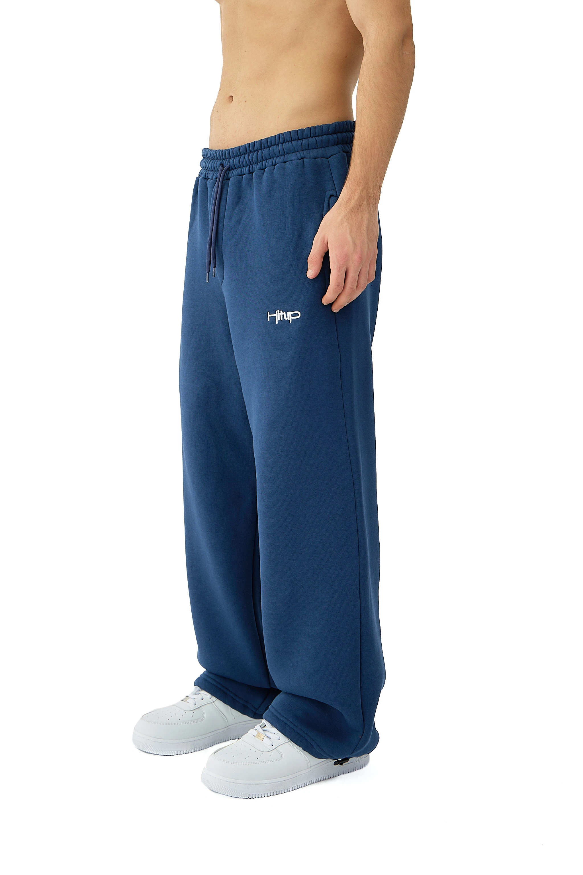 Kışlık Hitup Nakışlı Premium Ayarlanabilir Paça Oversize Eşofman Altı - İNDİGO