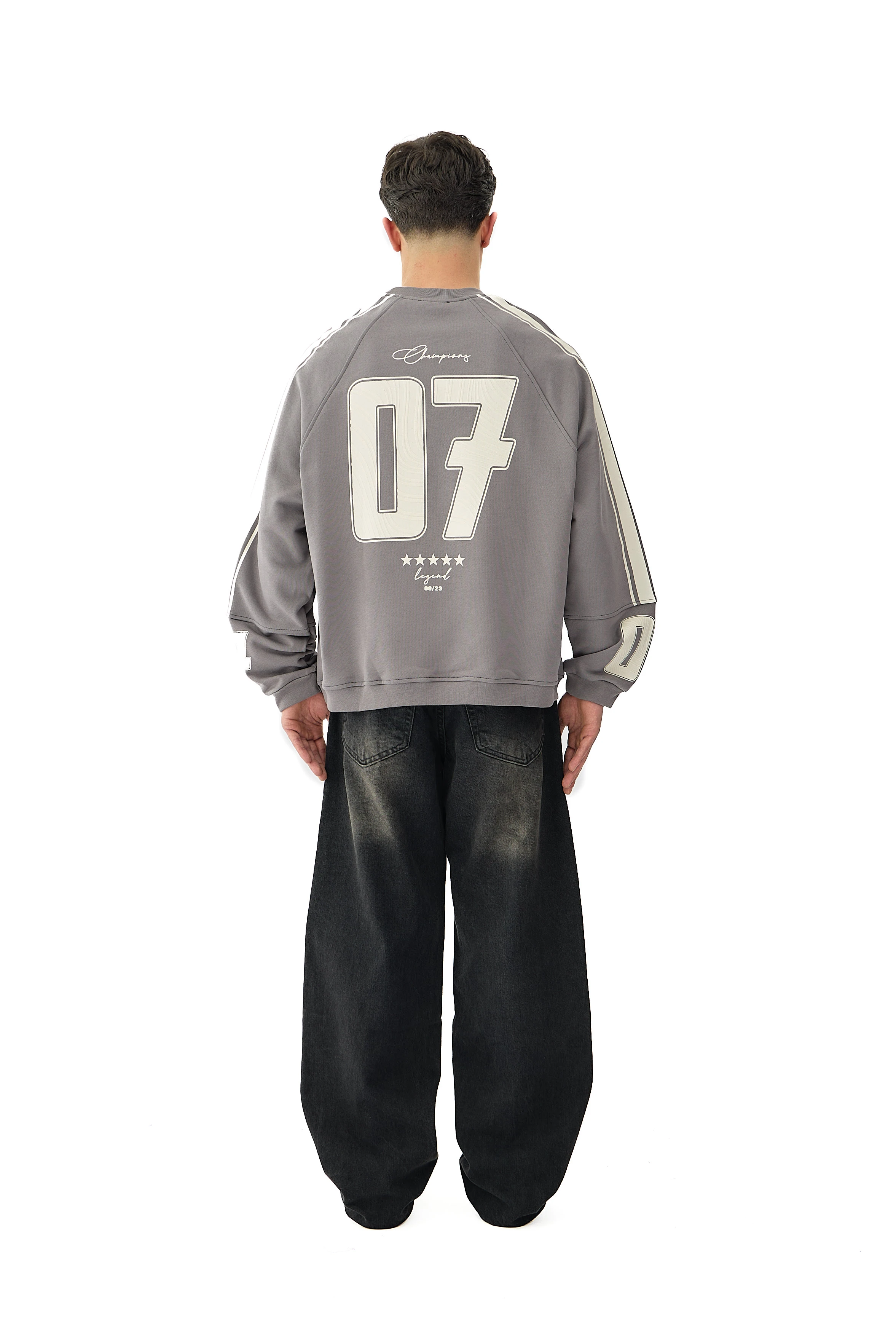 07 Champions Baskılı Oversize Pemium Sweatshirt - FÜME