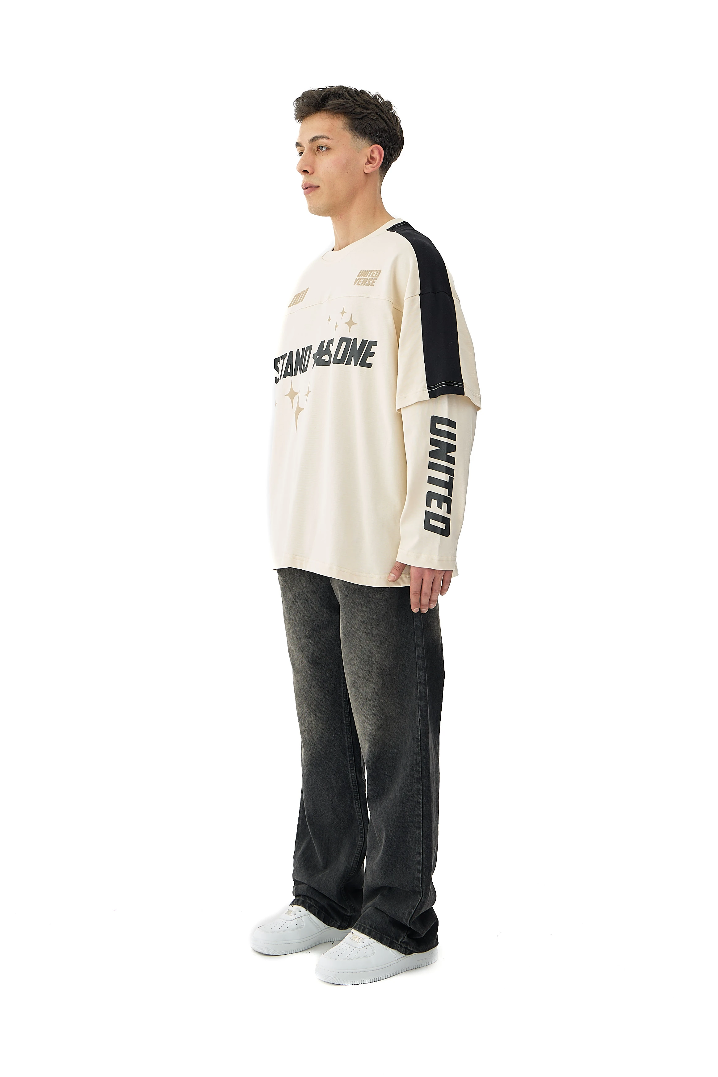001 United Baskılı Oversize Pemium Sweatshirt - EKRU