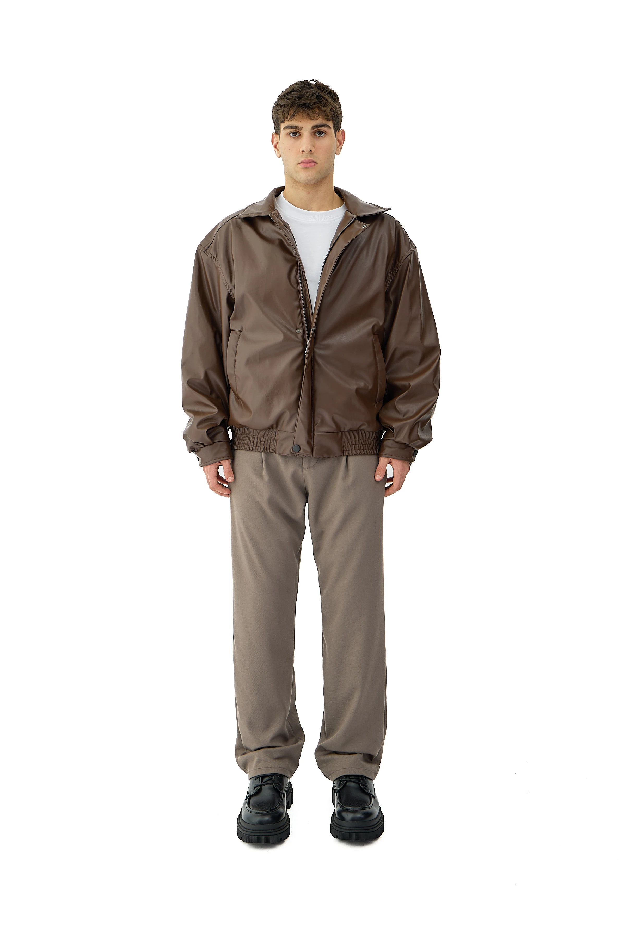 Kalın Tuşeli Pile Detaylı Baggy Fit Kumaş Pantolon  - KOYU BEJ