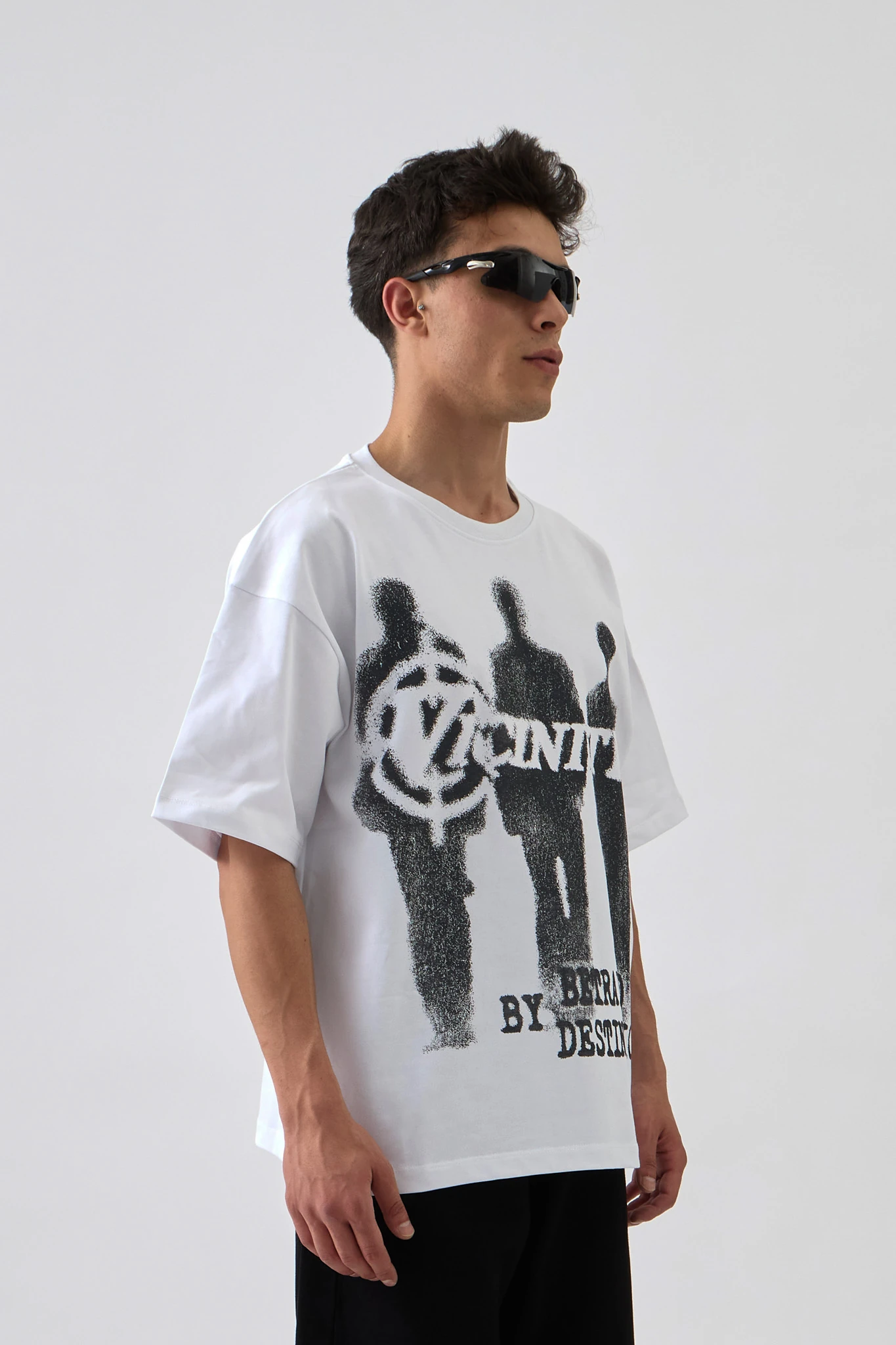 Shadow Print Oversize Baskılı Tişört - BEYAZ