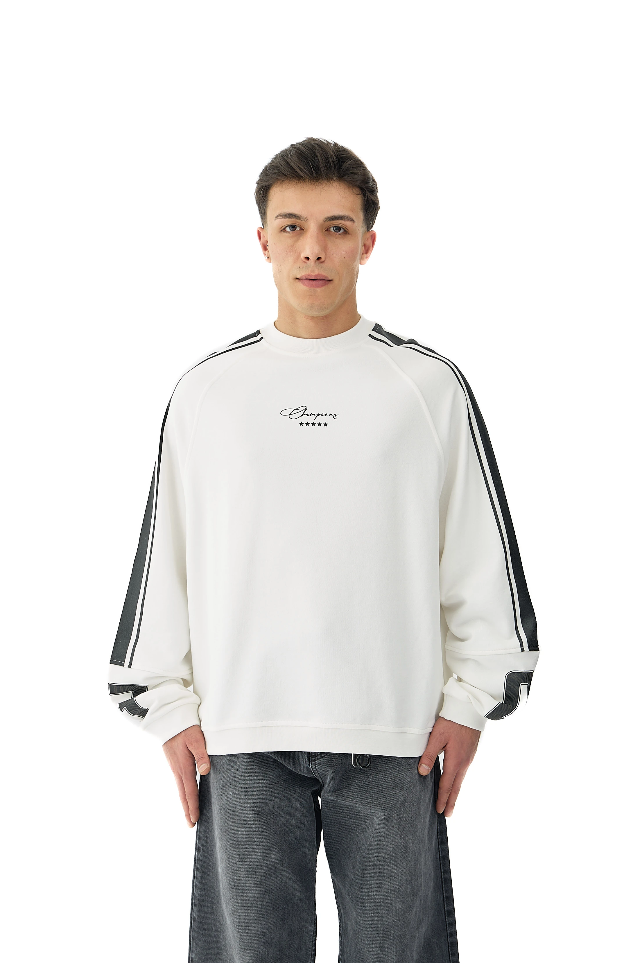 07 Champions Baskılı Oversize Pemium Sweatshirt - BEYAZ