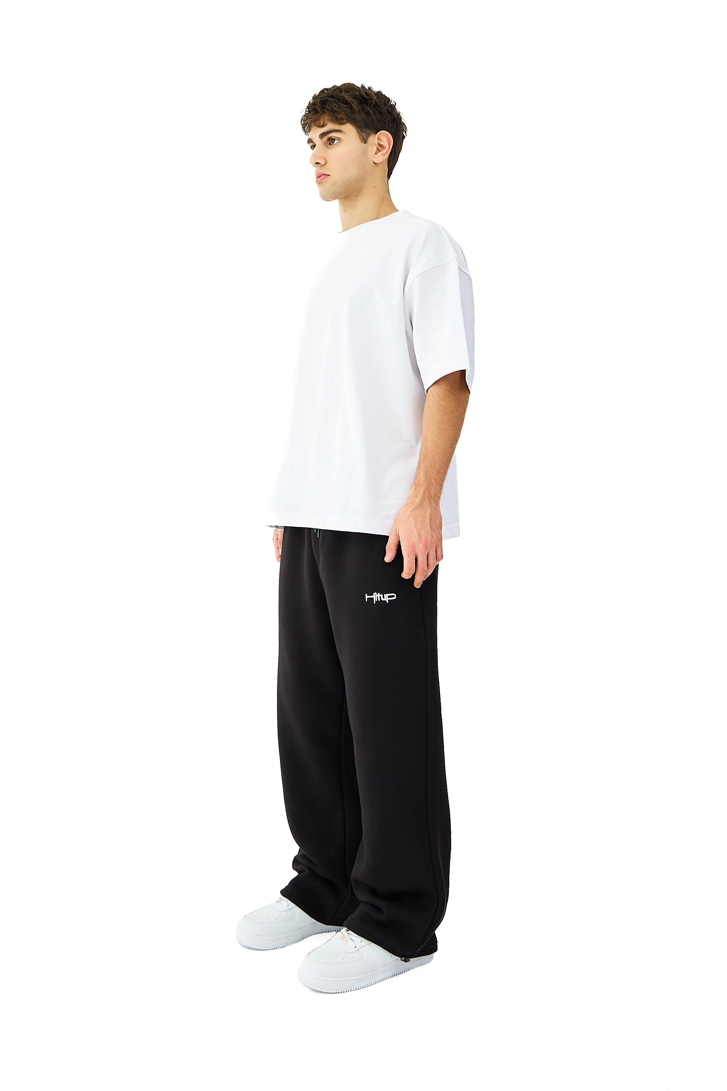 Kışlık Hitup Nakışlı Premium Ayarlanabilir Paça Oversize Eşofman Altı - SİYAH