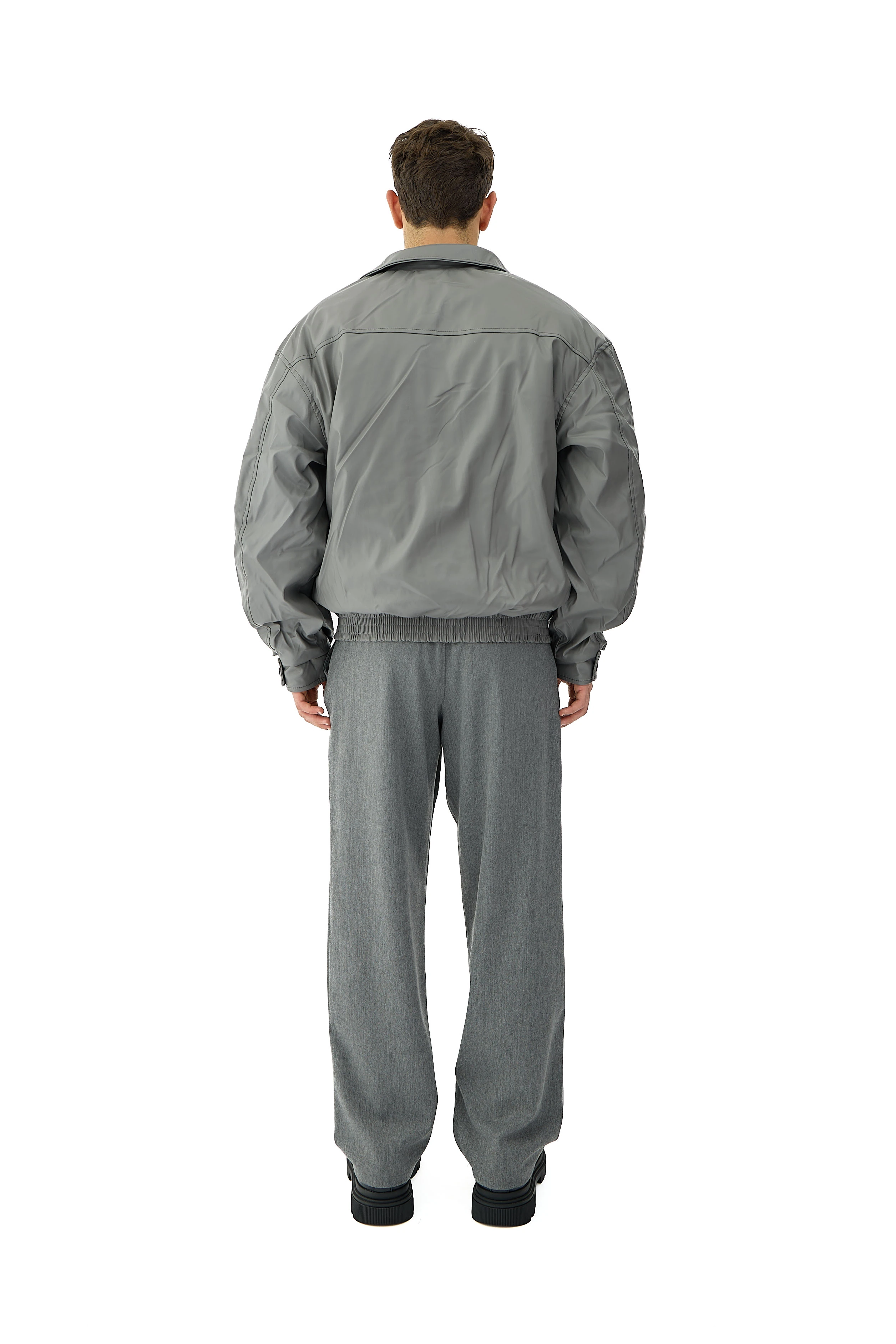 Kalın Tuşeli Pile Detaylı Baggy Fit Kumaş Pantolon  - GRİ