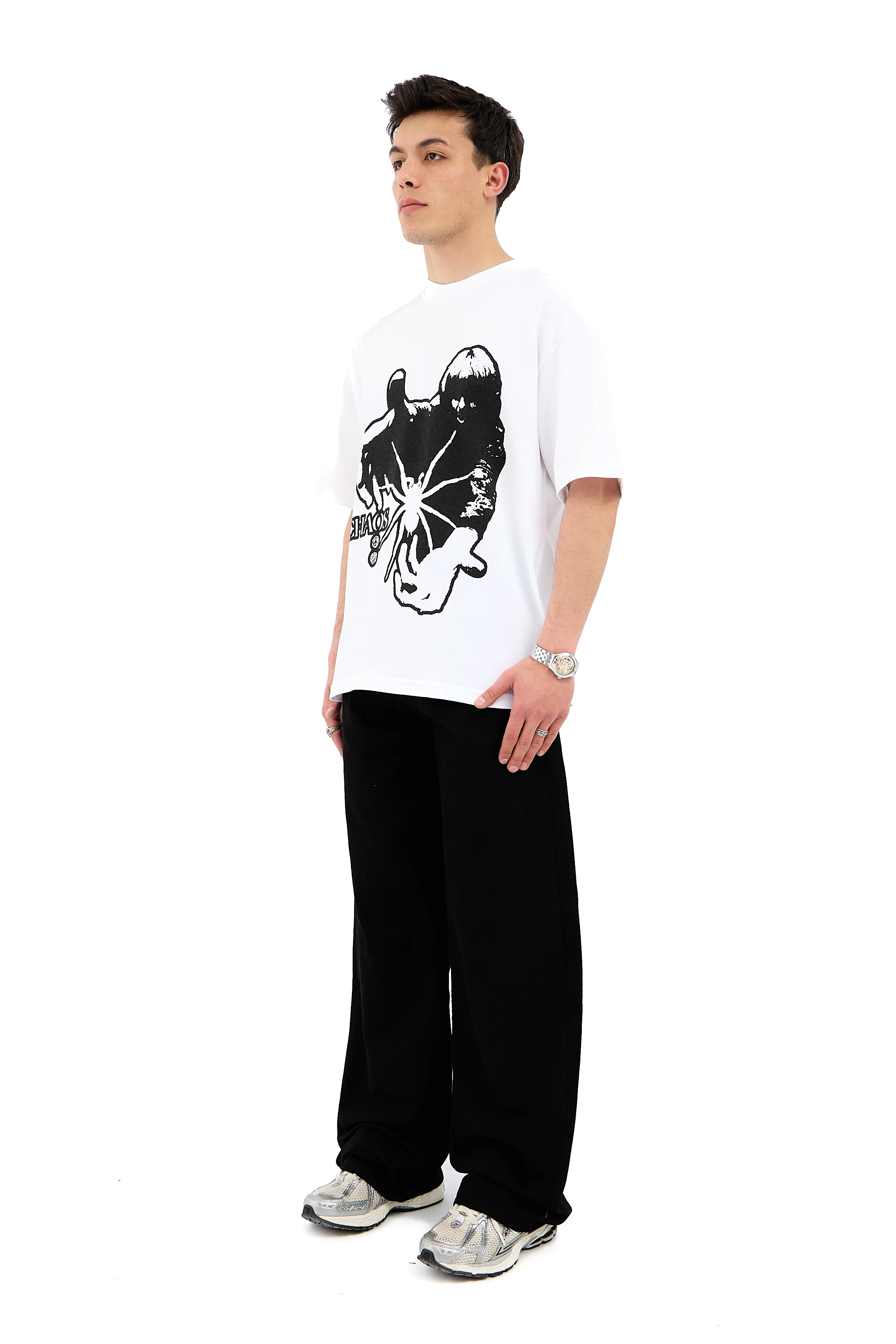 Chaos Baskı Detay Overisize Tişört - BEYAZ