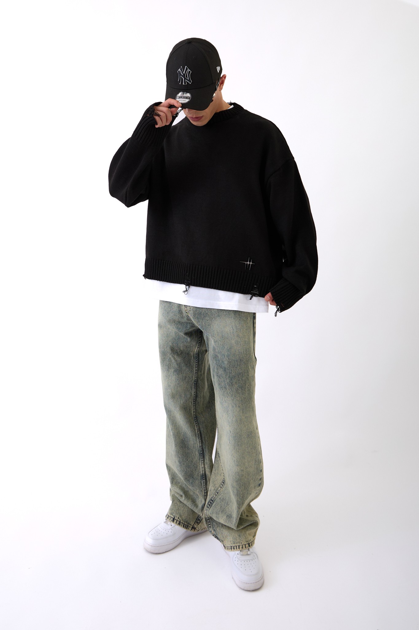 Distressed Fashion Detaylı Kazak - SİYAH
