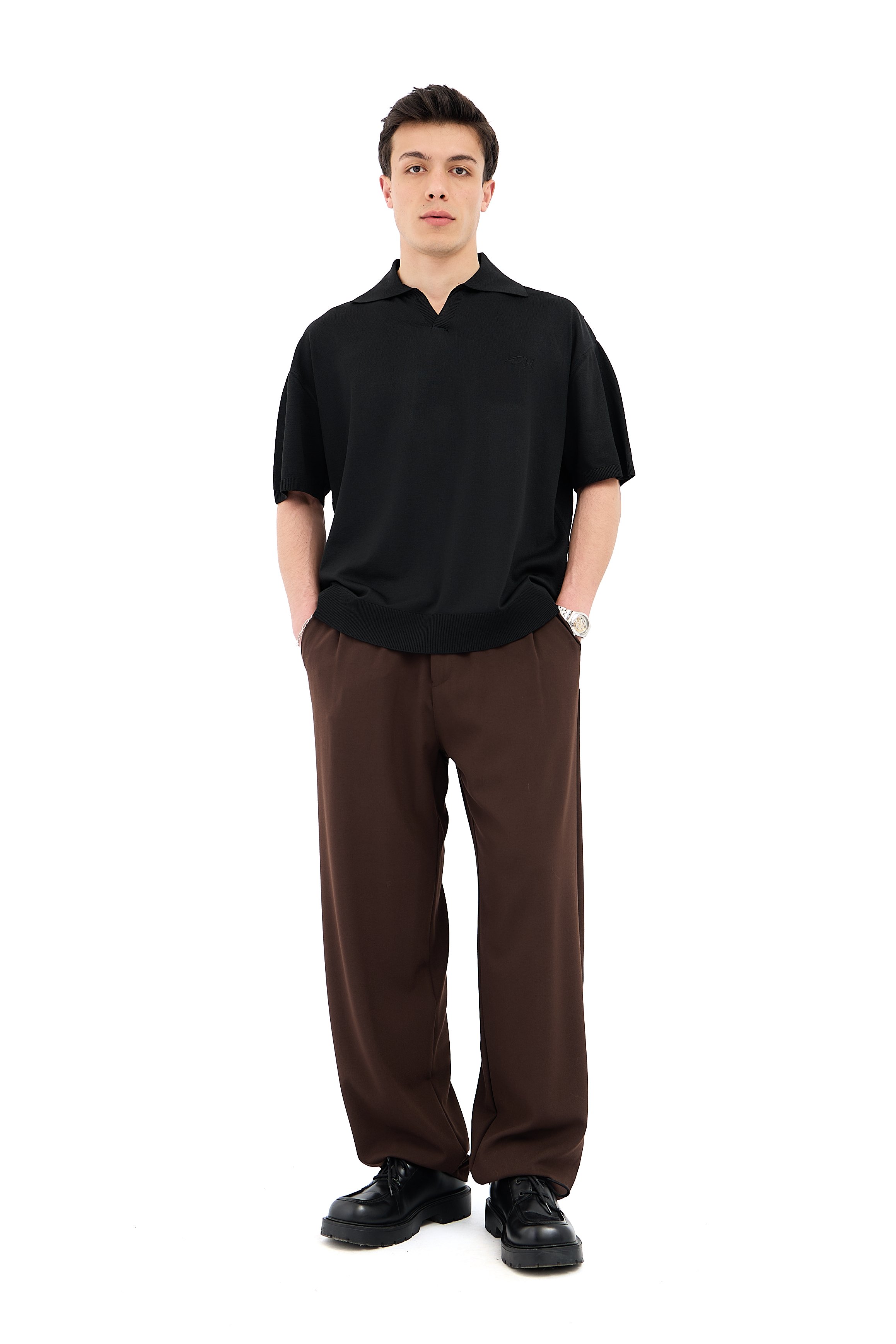 Crep Kumaş Polo Yaka Oversize Triko Tişört