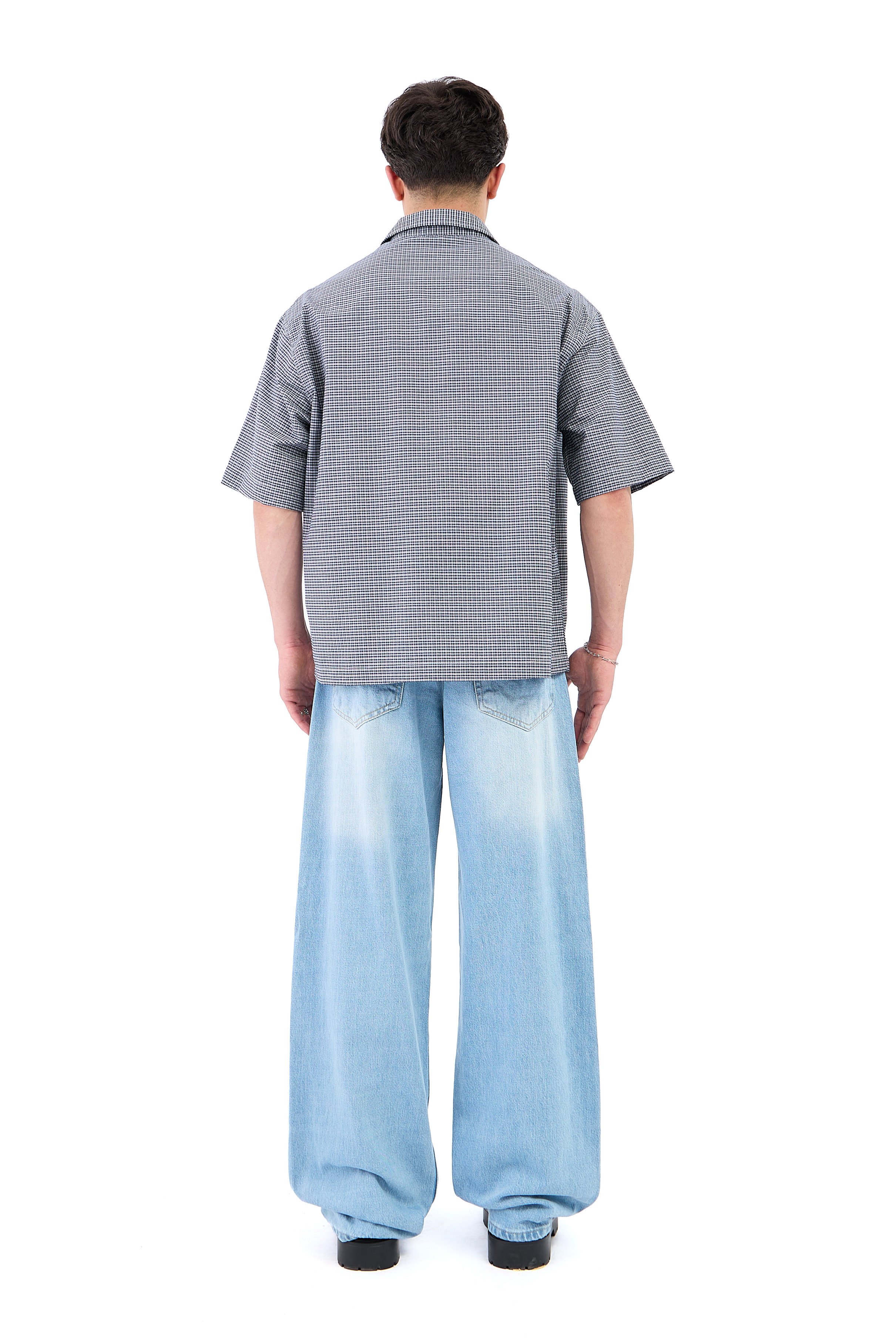 Çizgili Soldurma Detay Açık Mavi Baggy Jean