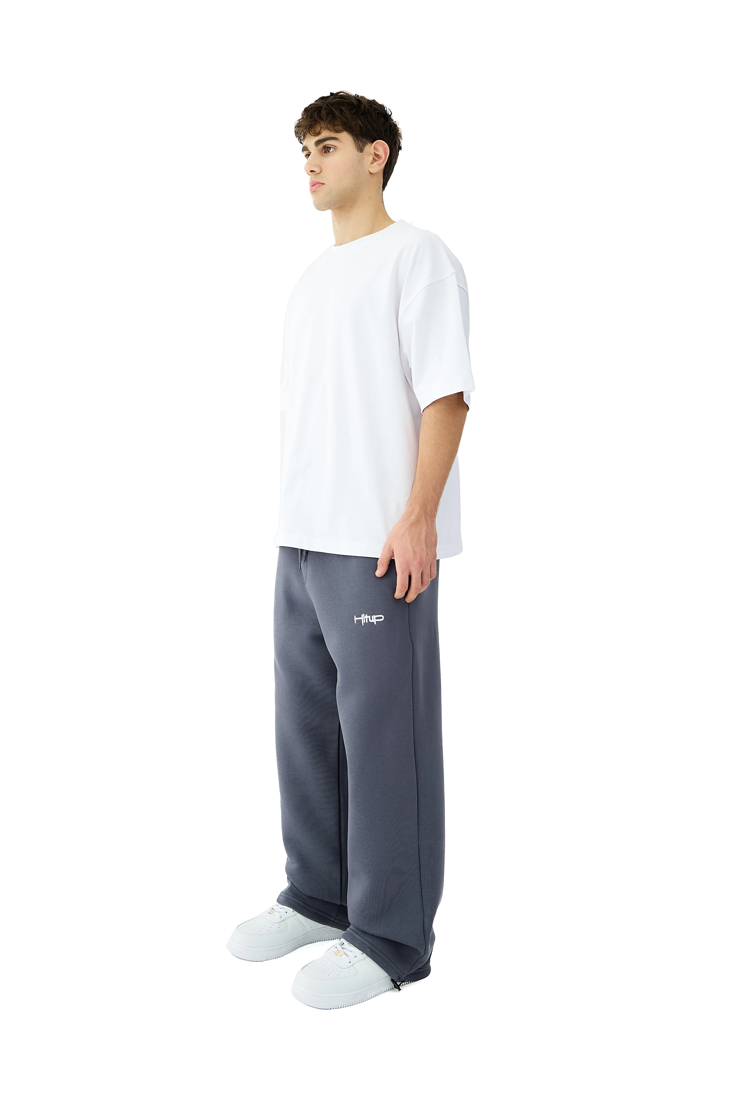 Kışlık Hitup Nakışlı Premium Ayarlanabilir Paça Oversize Eşofman Altı - FÜME