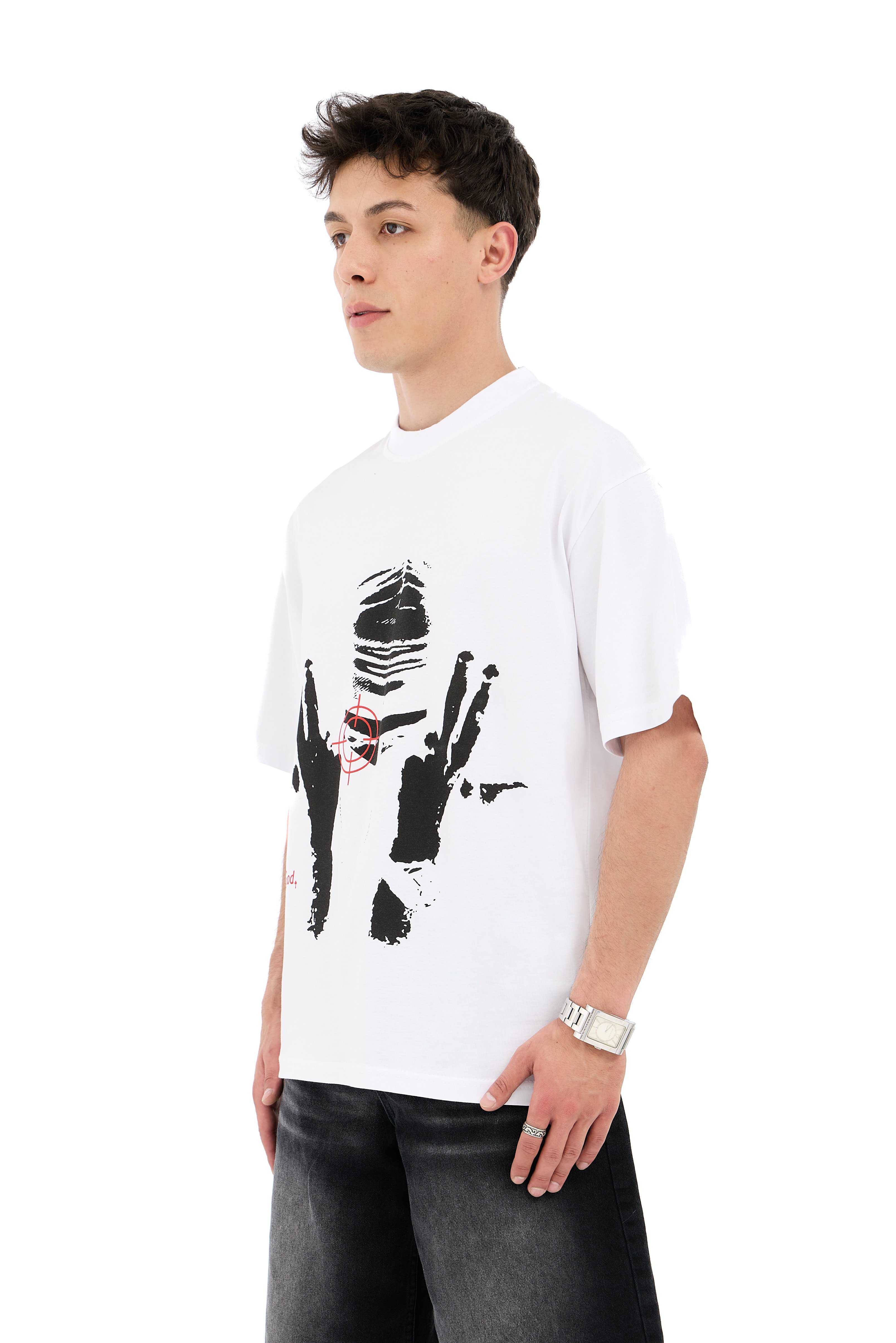 By Fear Baskı Detay Oversize Tişört - BEYAZ