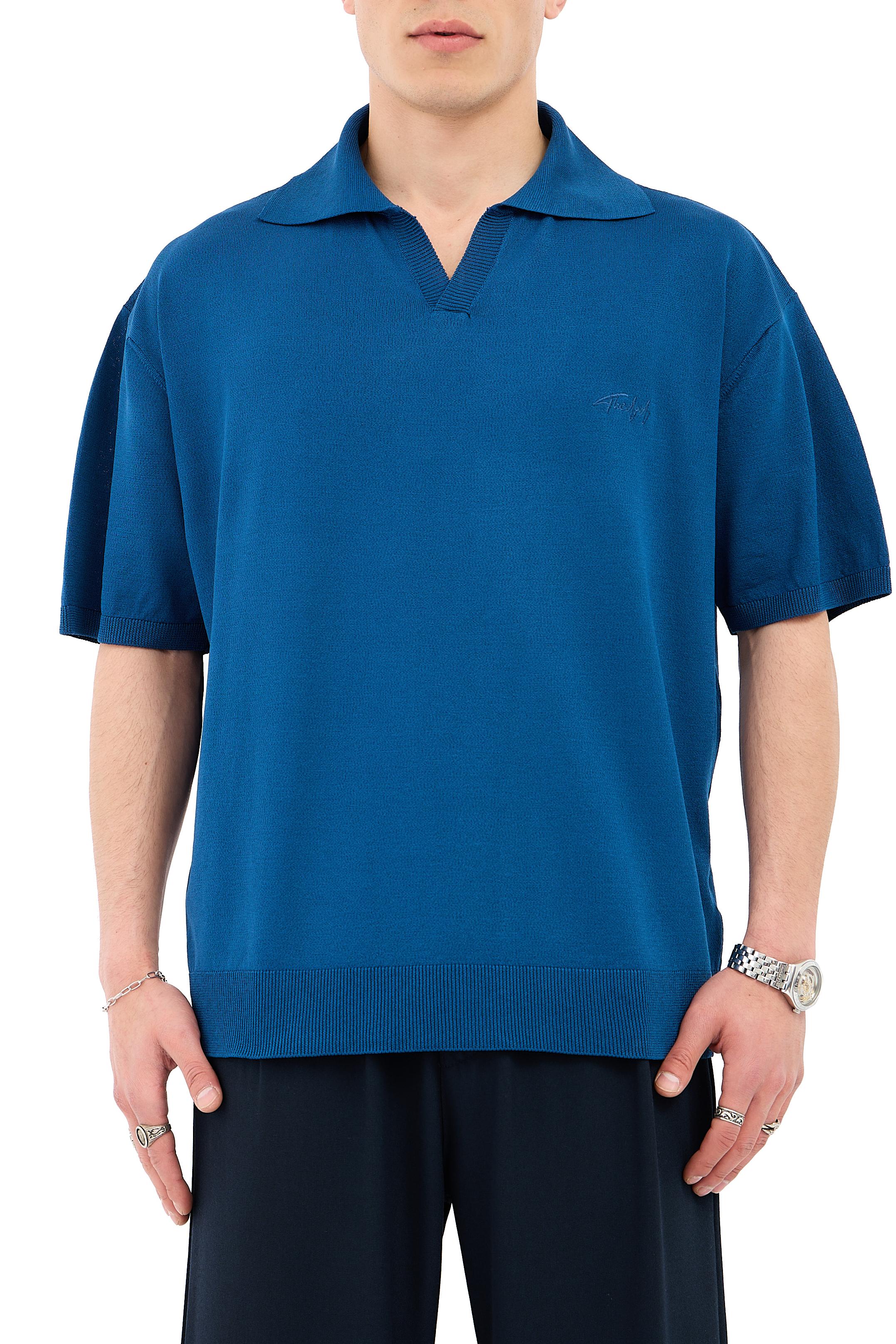 Crep Kumaş Polo Yaka Oversize Triko Tişört - PETROL MAVİSİ