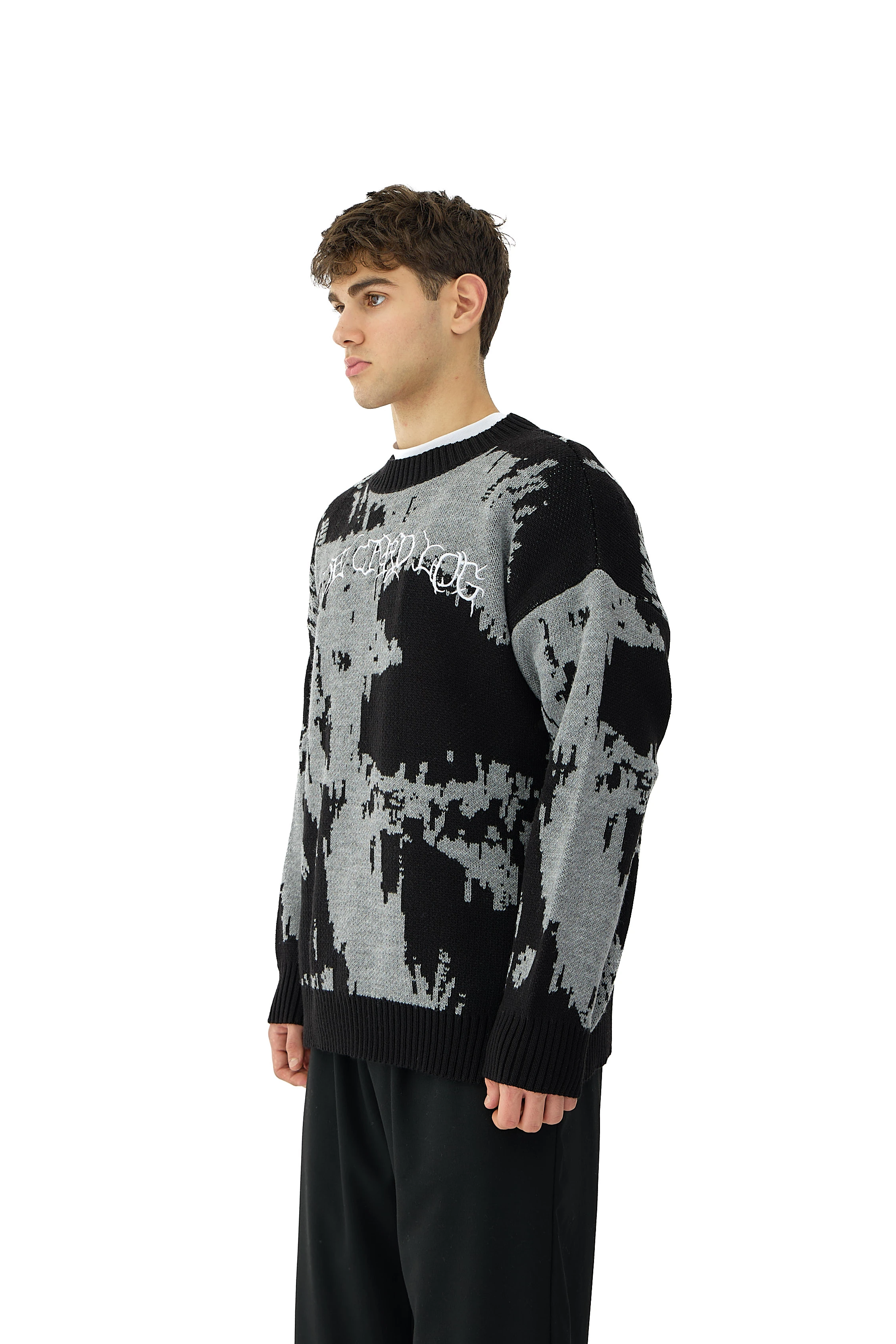 Glitch Nakış Detay Premium Oversize Triko Kazak