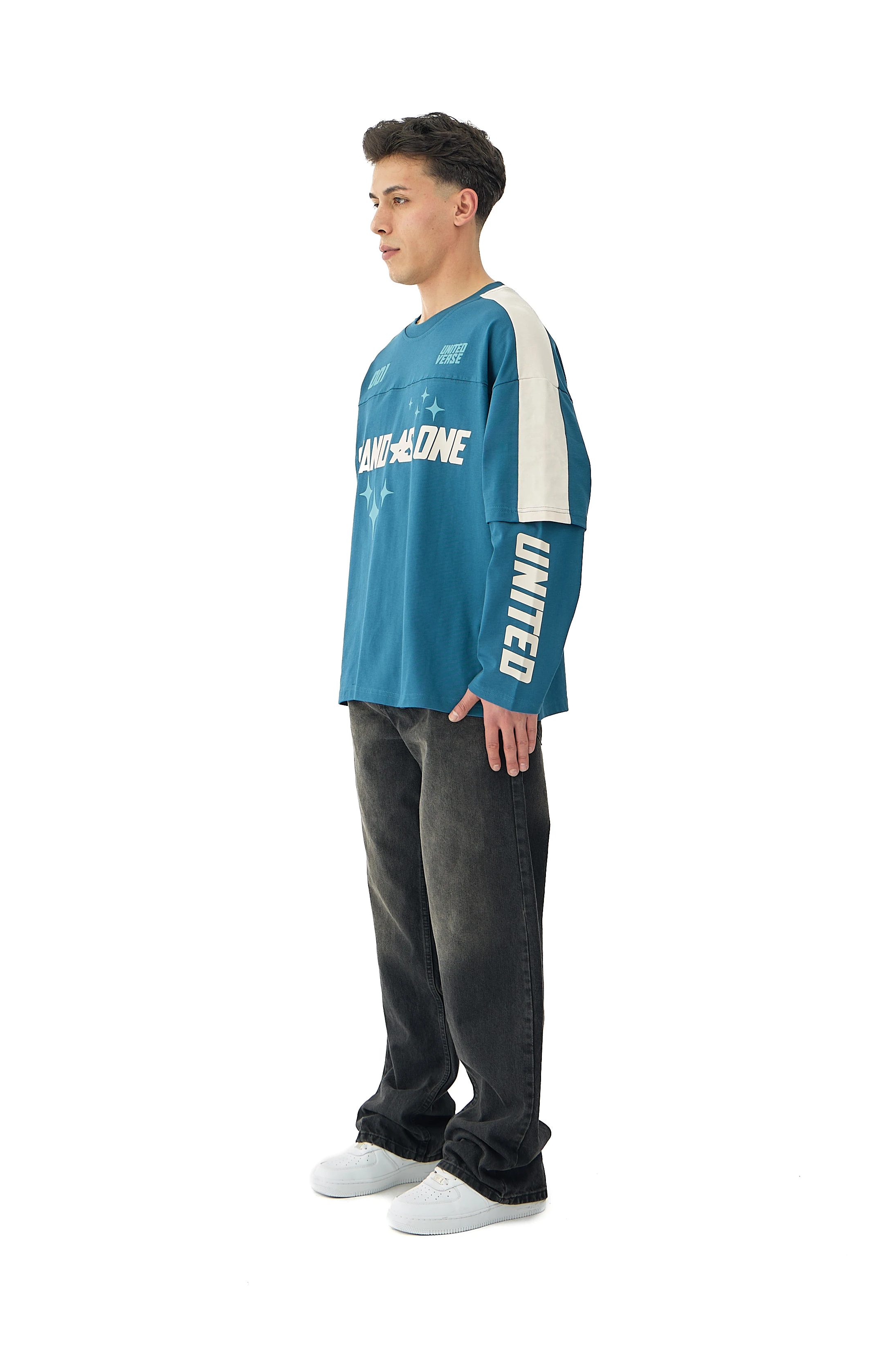 001 United Baskılı Oversize Pemium Sweatshirt - PETROL YEŞİLİ