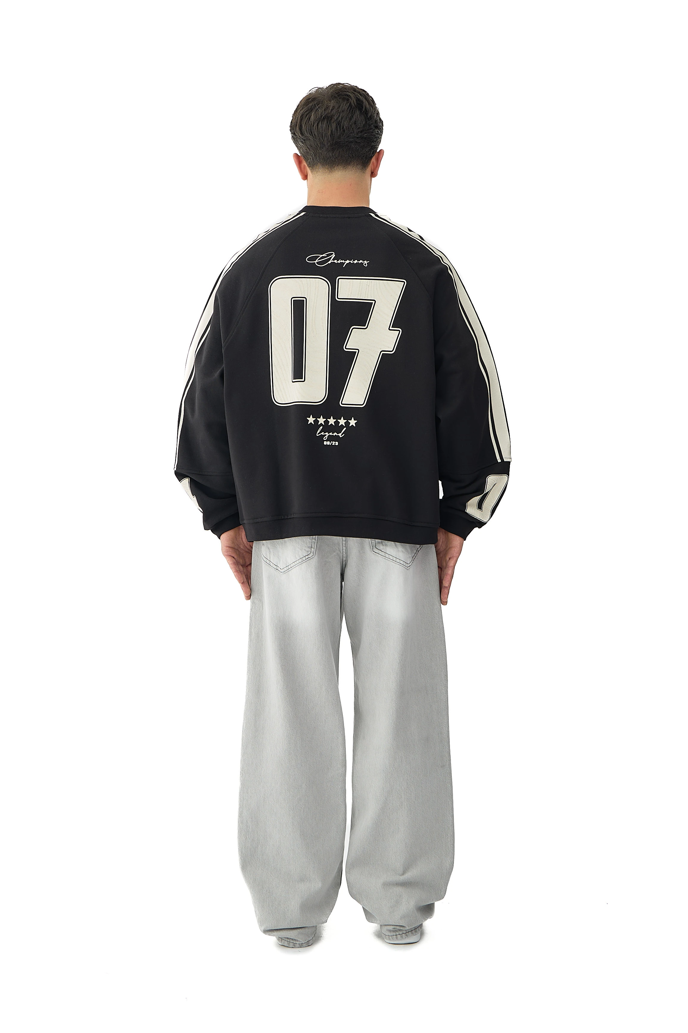 07 Champions Baskılı Oversize Pemium Sweatshirt - SİYAH