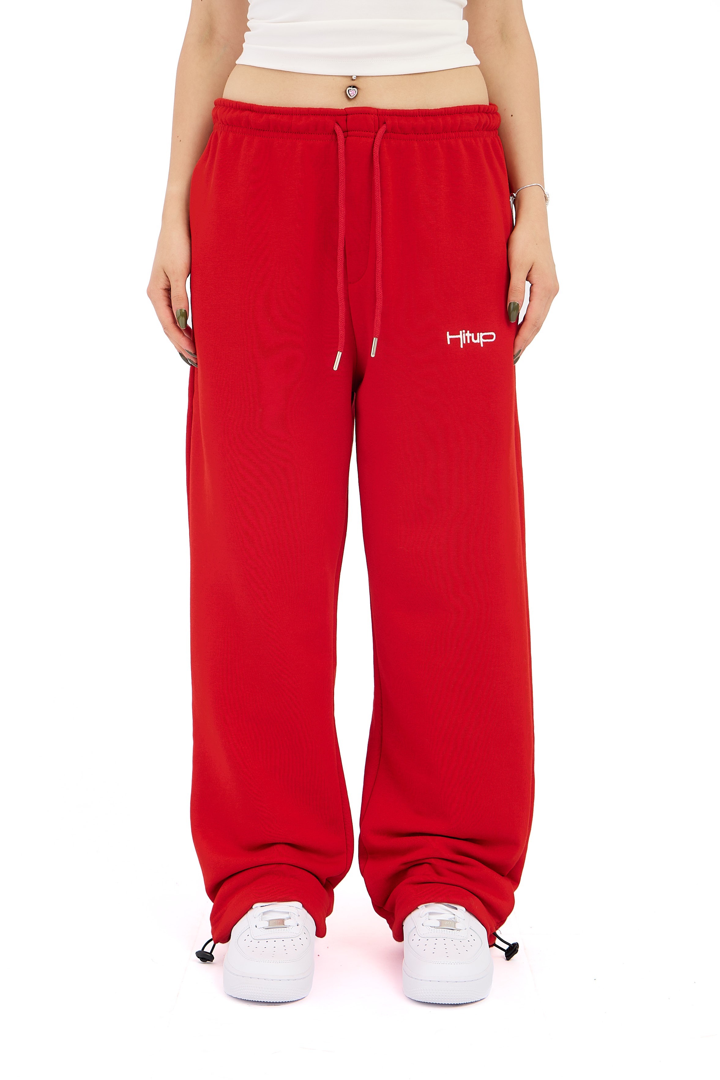 Hitup Nakışlı Premium Ayarlanabilir Paça Oversize Eşofman Altı  - KIRMIZI