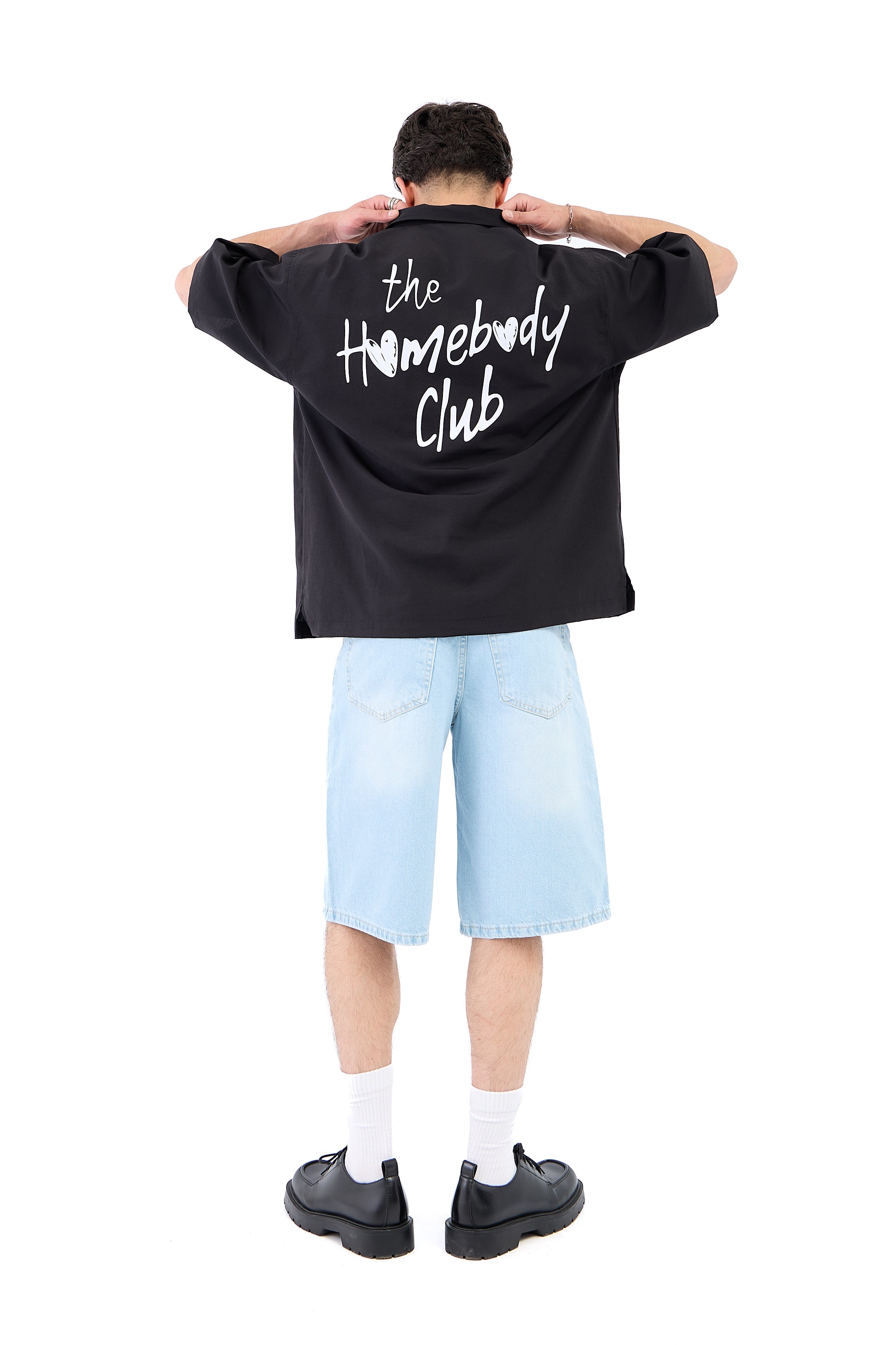 Home Boy Clup Baskı Detay Kısa Kol Gömlek - SİYAH